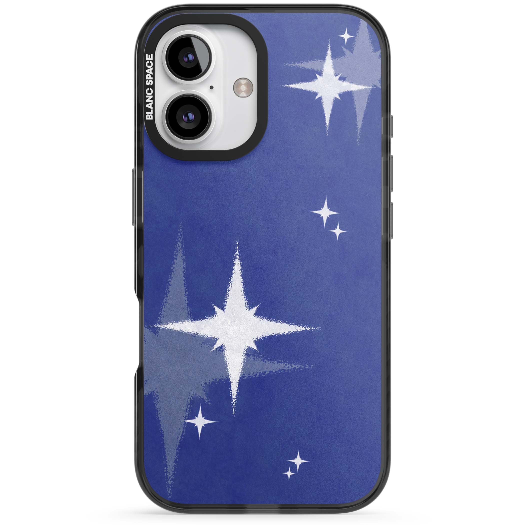 Blue Sparkle celestial iPhone case featuring sparkling silver stars on a deep blue painterly night sky | Black Impact Magsafe case for iPhone 16, iPhone 16 Plus