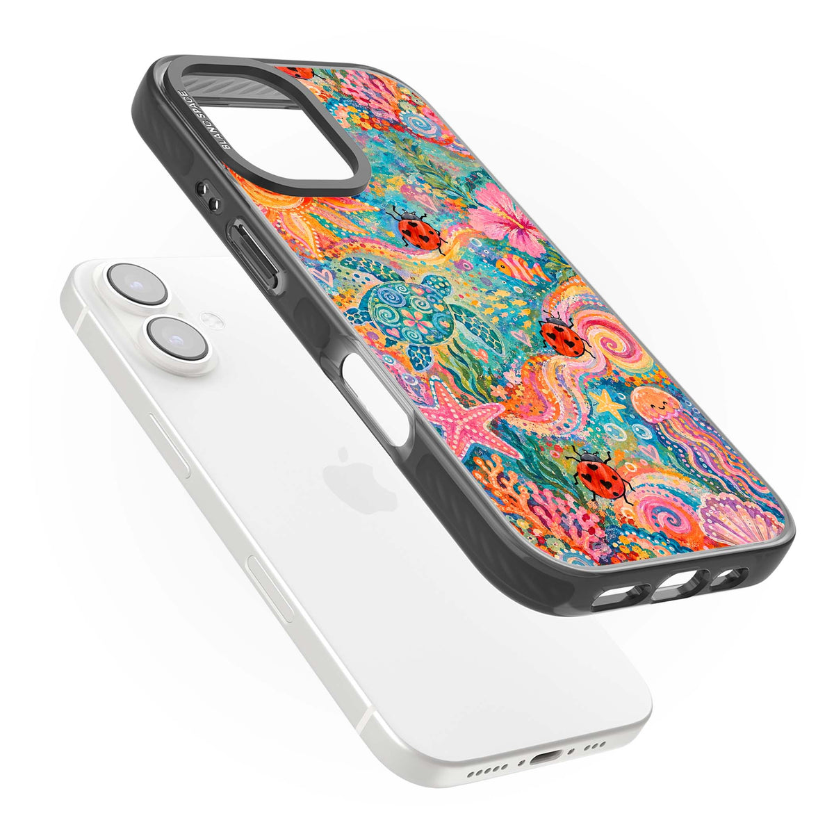 Coral Whimsy for her iPhone case | Black Impact Magsafe case for iPhone 16, iPhone 16 Plus