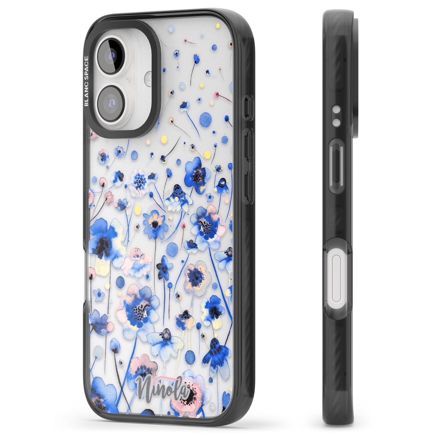 iPhone 16 Pro Max Ink Flowers Blue Black Impact Phone Case