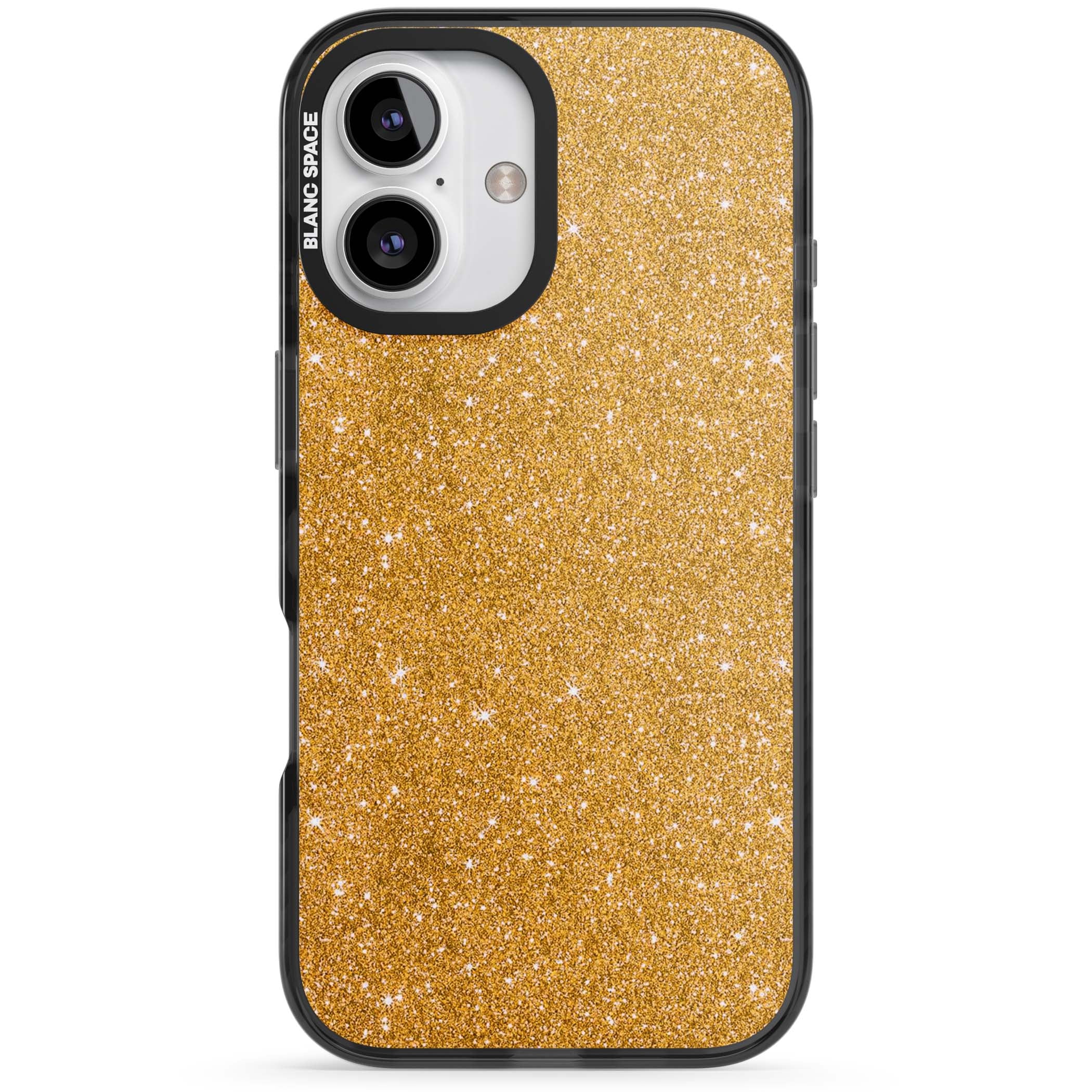 Gold Glitter gold glitter iPhone case featuring a shimmering sparkle wallpaper design in luxury gold | Black Impact case for iPhone 16, iPhone 16 Plus