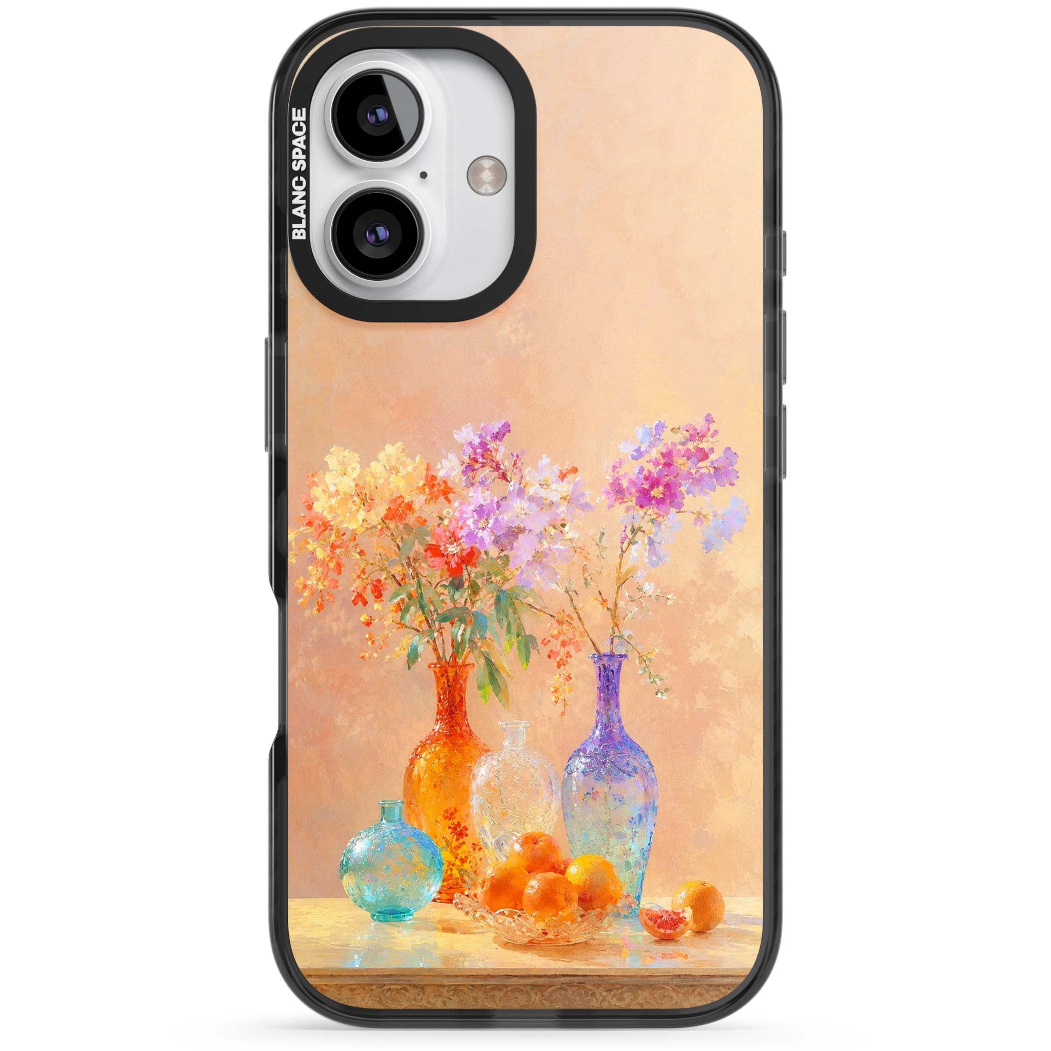 Peach Glass art iPhone case | Black Impact case for iPhone 16, iPhone 16 Plus