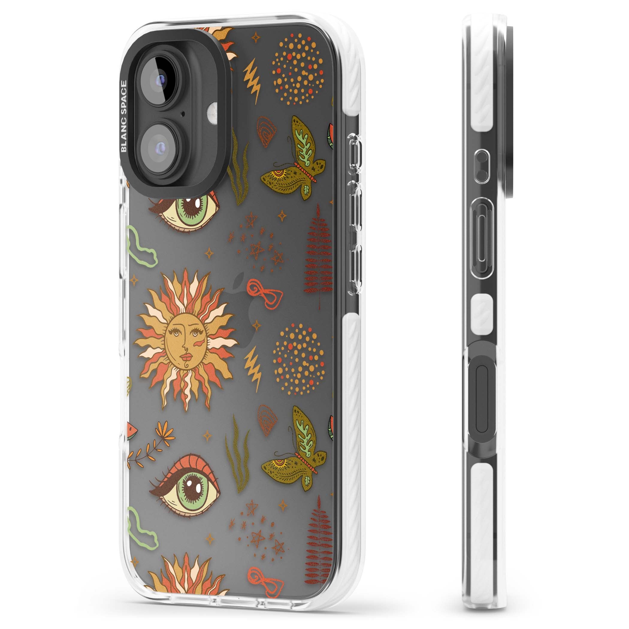 Elevate Your Phone'S Style With This Boho Celestial Sun & Eye Phone Case, Featuring A Mystical Blend Of Suns, All-Seeing Eyes, Butterflies, Stars, And