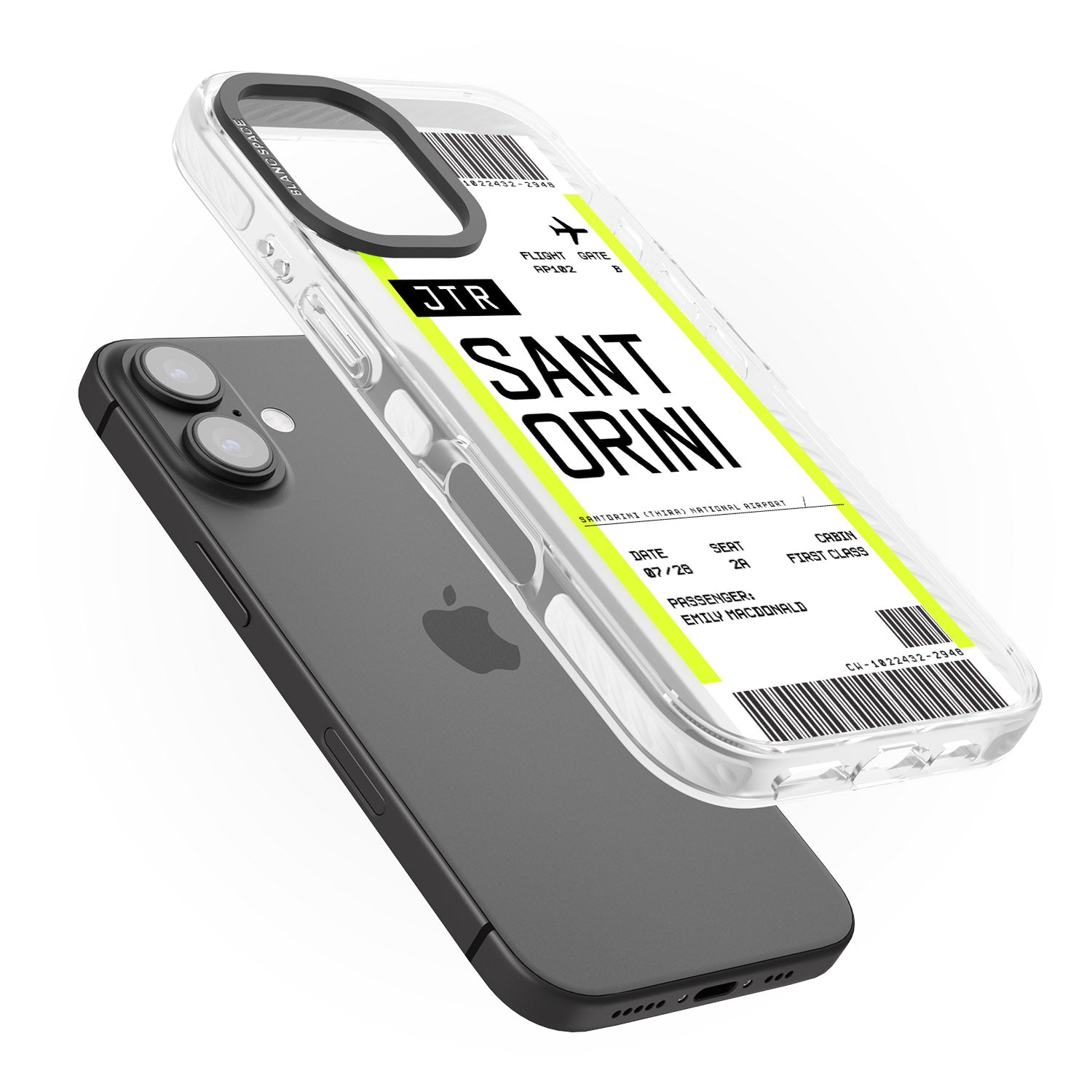 iPhone 16 Pro Max Personalised Santorini Boarding Pass Black Impact Phone Case