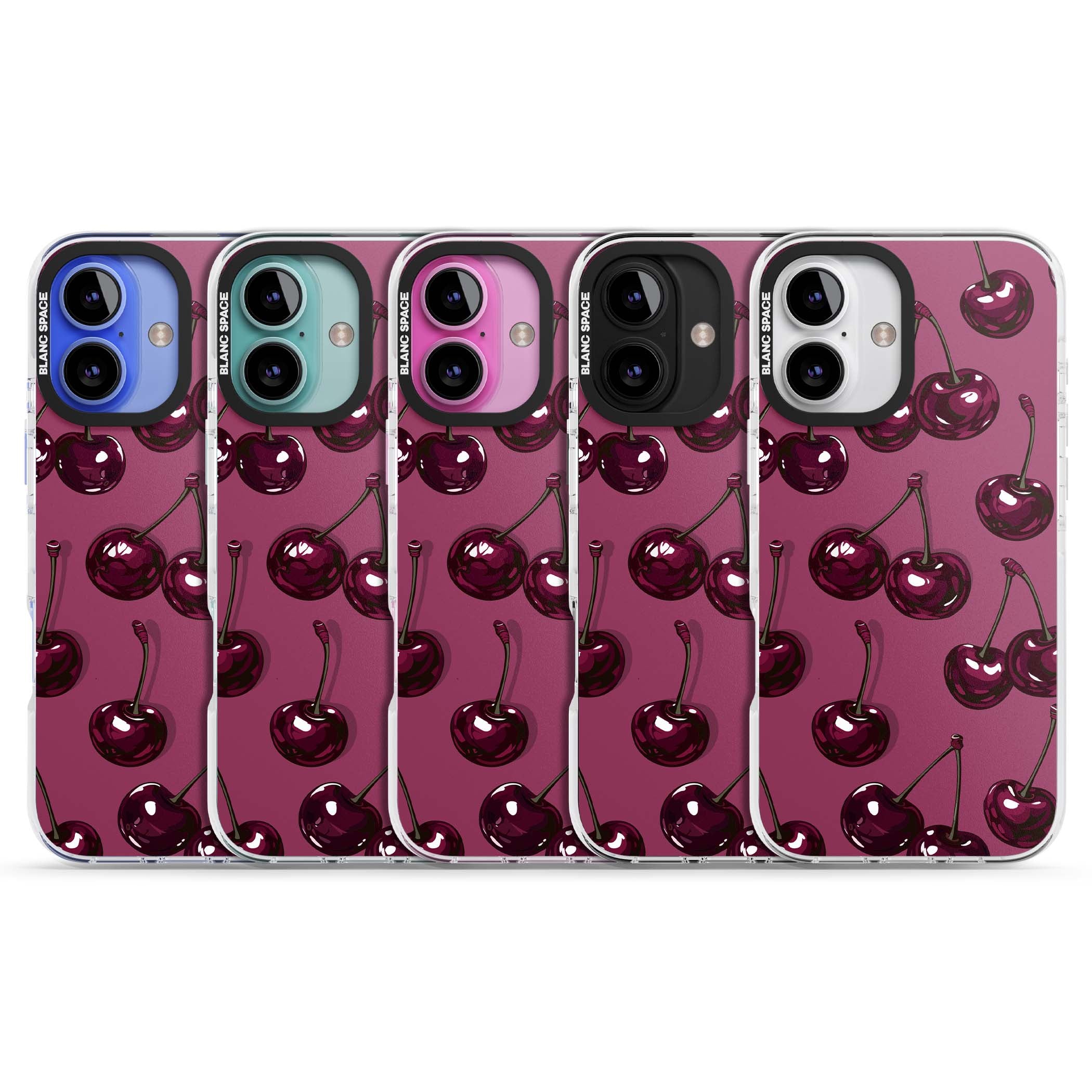 Cherry Soda coquette iPhone case featuring glossy burgundy cherries on a dusty pink background | Clear Impact case for iPhone 16, iPhone 16 Plus