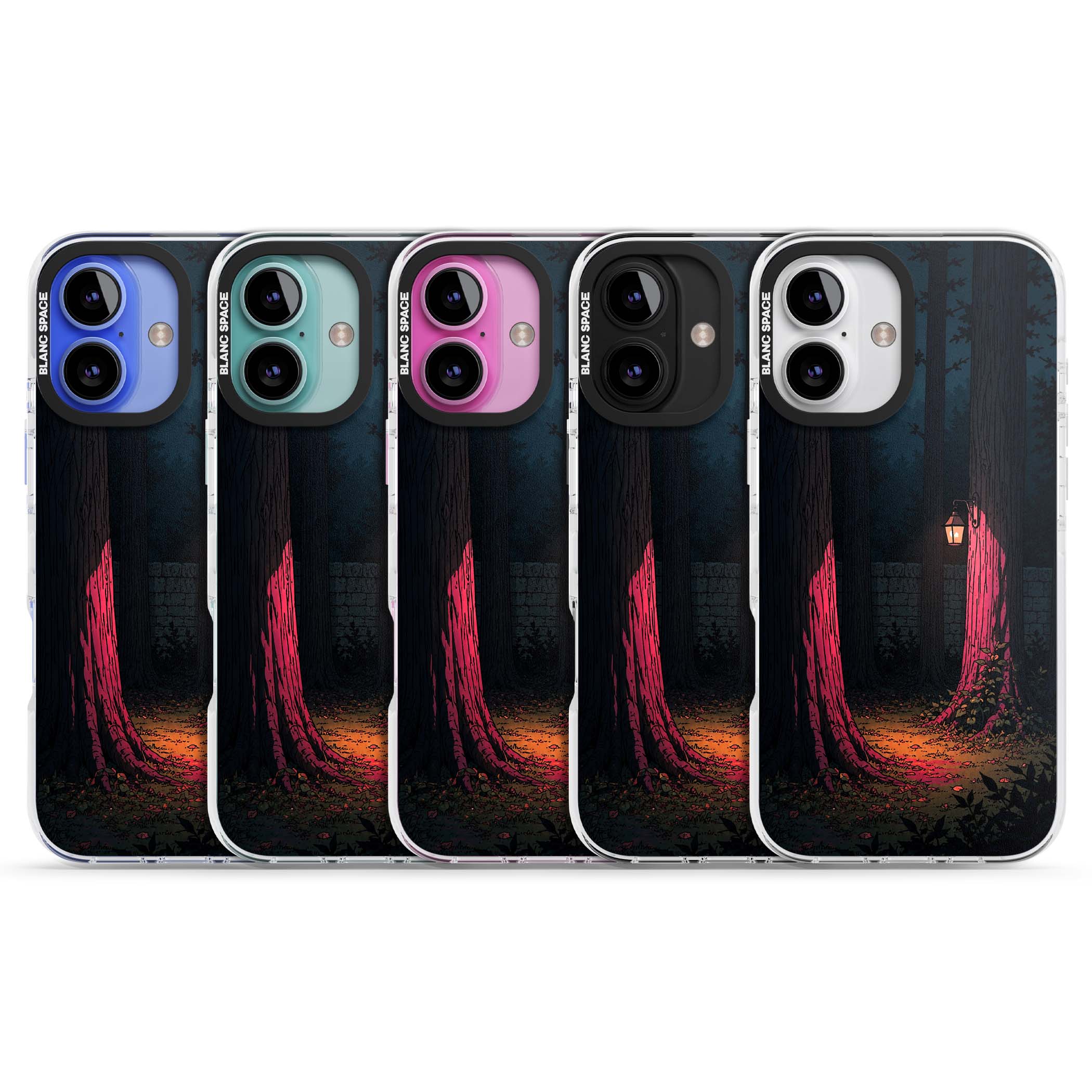 Forest Lantern dark academia iPhone case featuring a moonlit forest, glowing lantern, and stone wall pathway | Clear Impact case for iPhone 16, iPhone 16 Plus