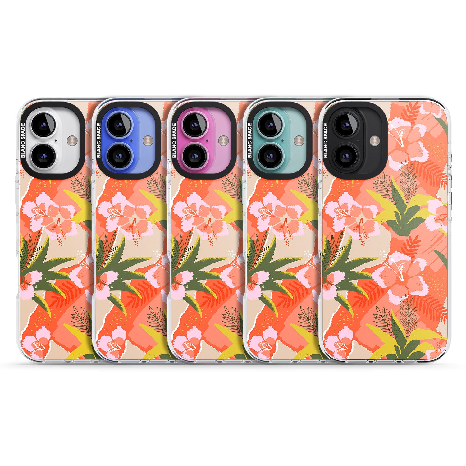iPhone 16 Pro Max Hawaiian Flowers Abstract Pattern Black Impact Phone Case