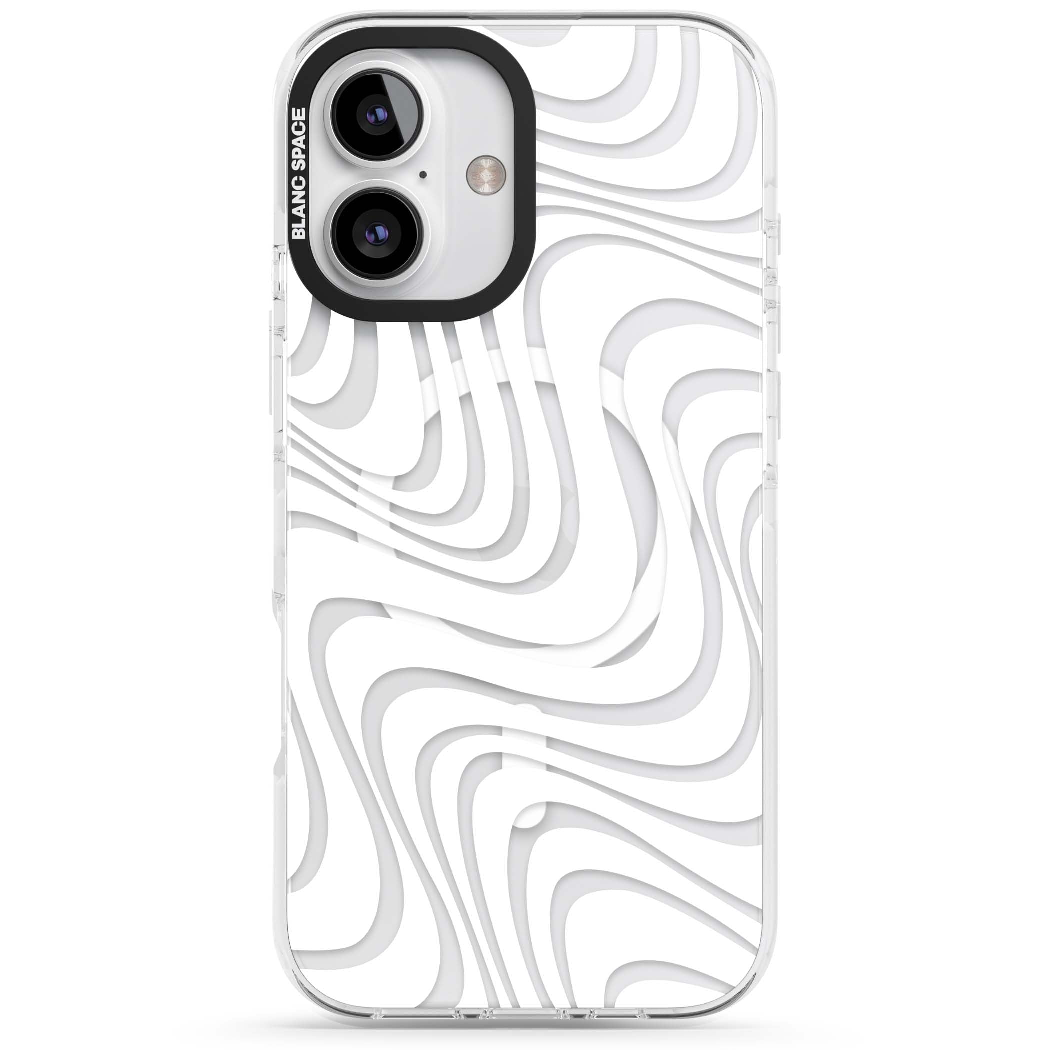 White Abstract Waves abstract iPhone case featuring flowing grey wave pattern on clear background | Impact Magsafe case for iPhone 16, iPhone 16 Plus