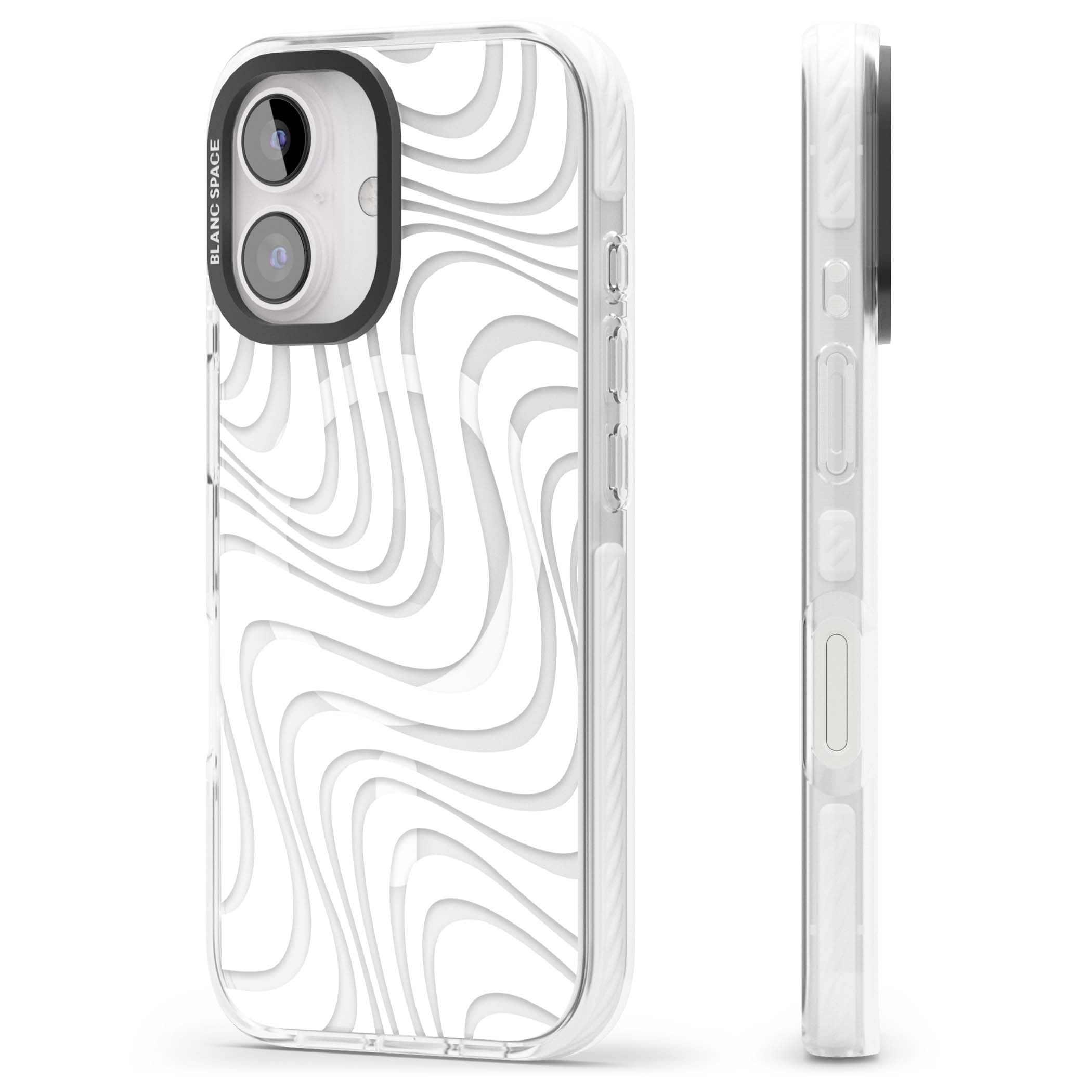 White Abstract Waves abstract iPhone case featuring flowing grey wave pattern on clear background | Impact Magsafe case for iPhone 16, iPhone 16 Plus