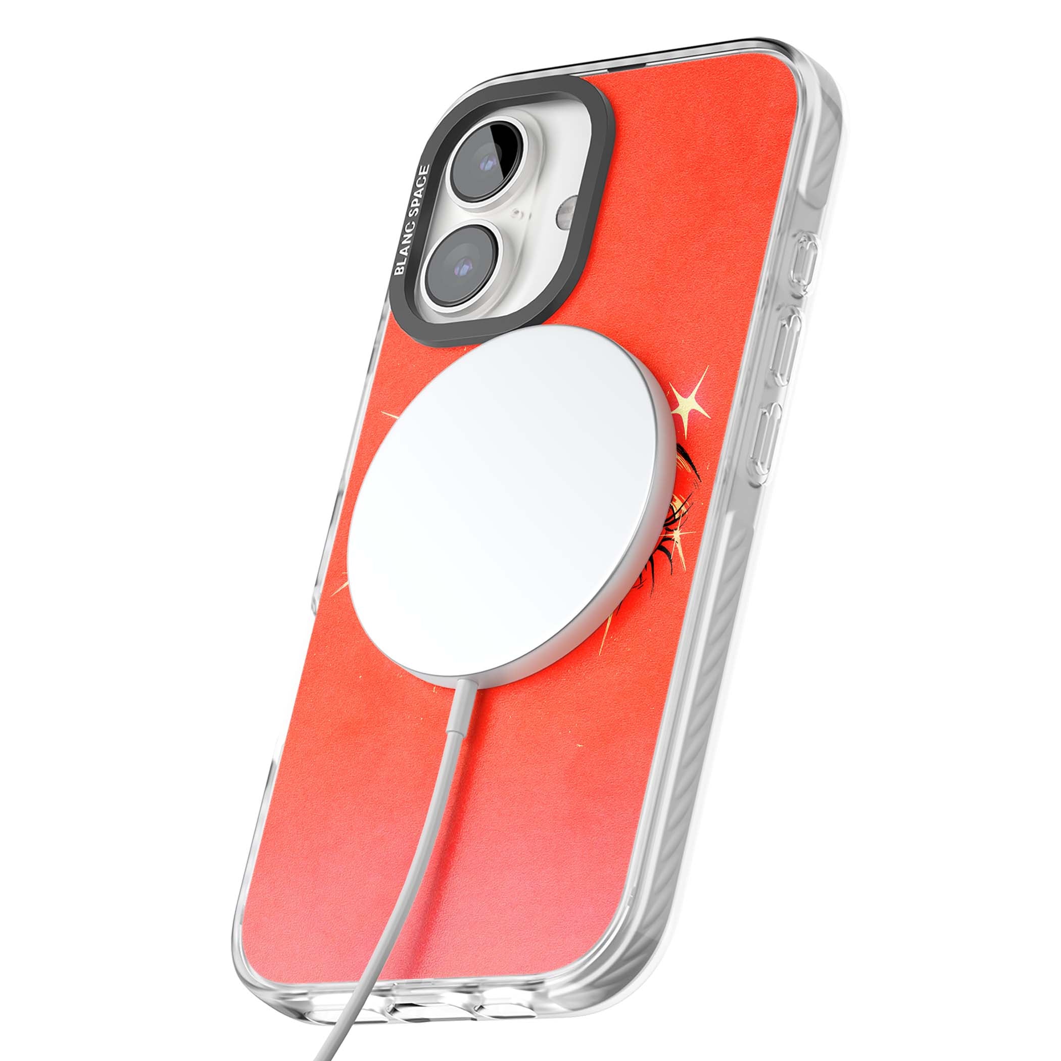 Pink Ethereal Eyes anime iPhone case featuring hand-drawn sparkly eyes with pink hearts and gold stars on red | Impact Magsafe case for iPhone 16, iPhone 16 Plus