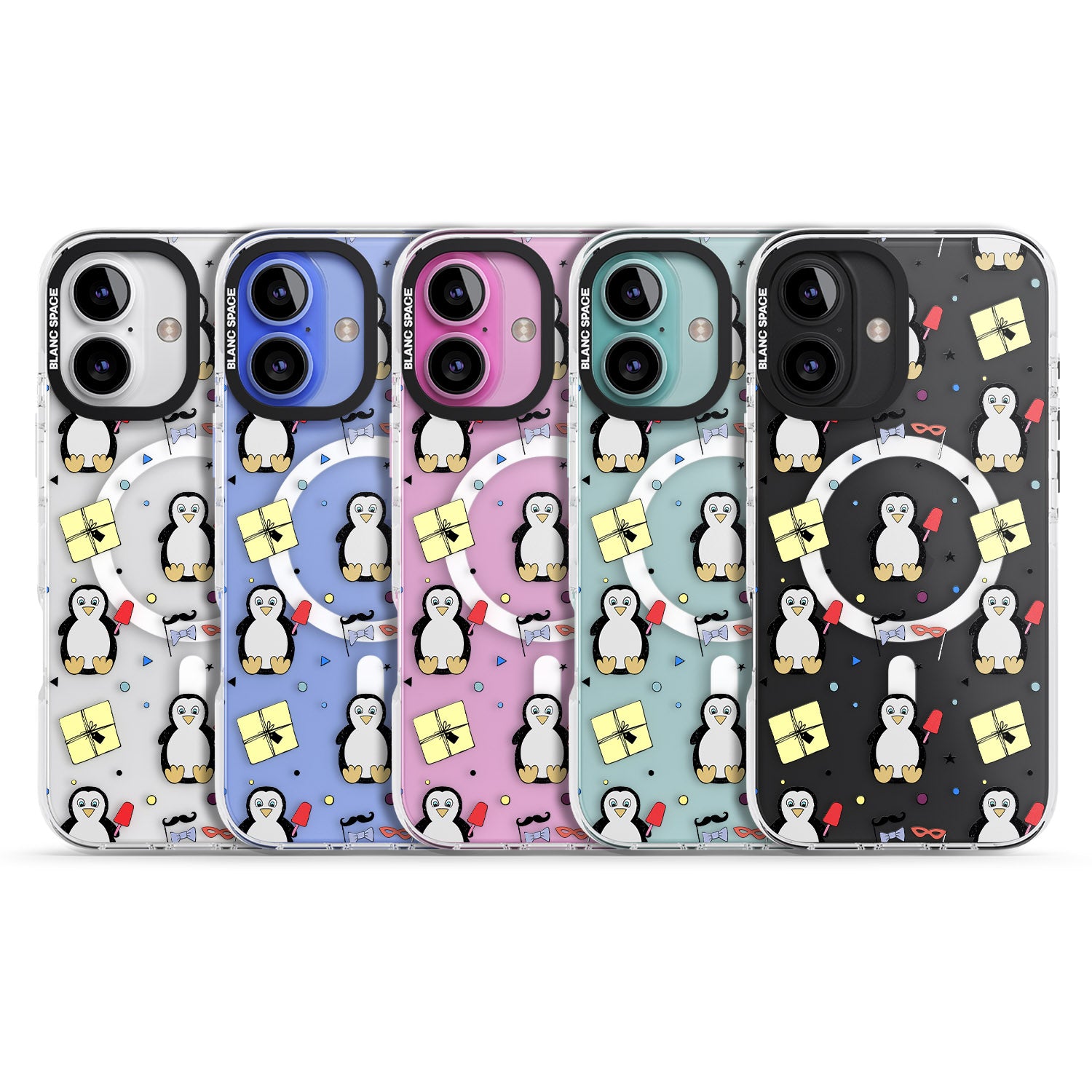 iPhone 16 Pro Max Cute Penguin Pattern Clear Black Impact Phone Case