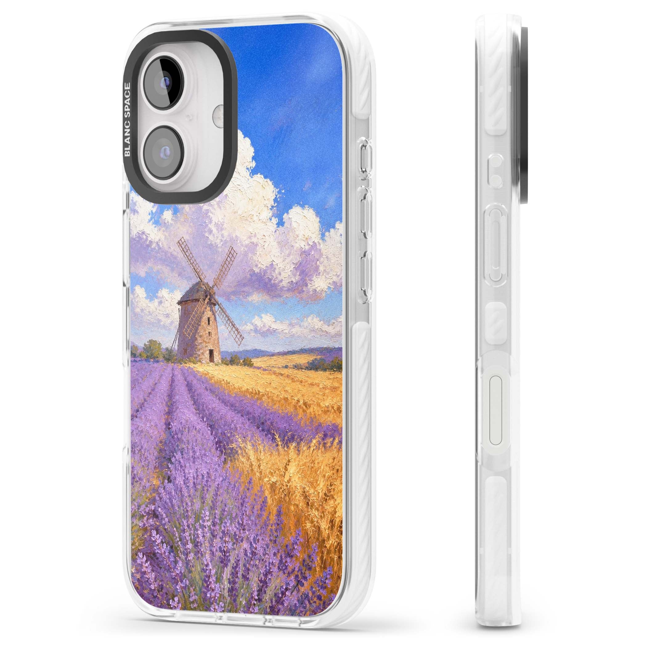 Lavender Mill cottagecore iPhone case featuring a French windmill, lavender field and golden wheat oil painting | Impact Magsafe case for iPhone 16, iPhone 16 Plus