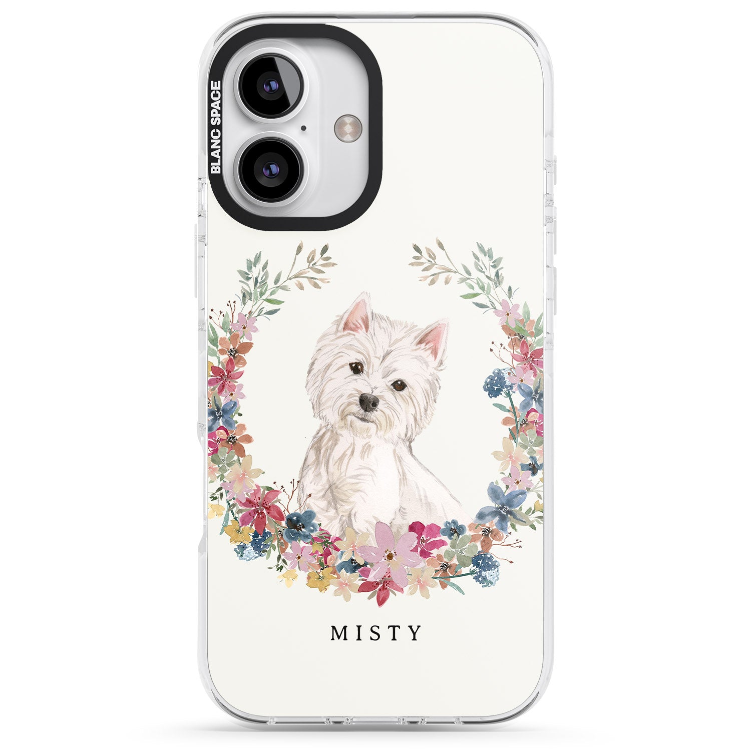 iPhone 16 Pro Max Personalised Westie Watercolour Dog Portrait Black Impact Phone Case