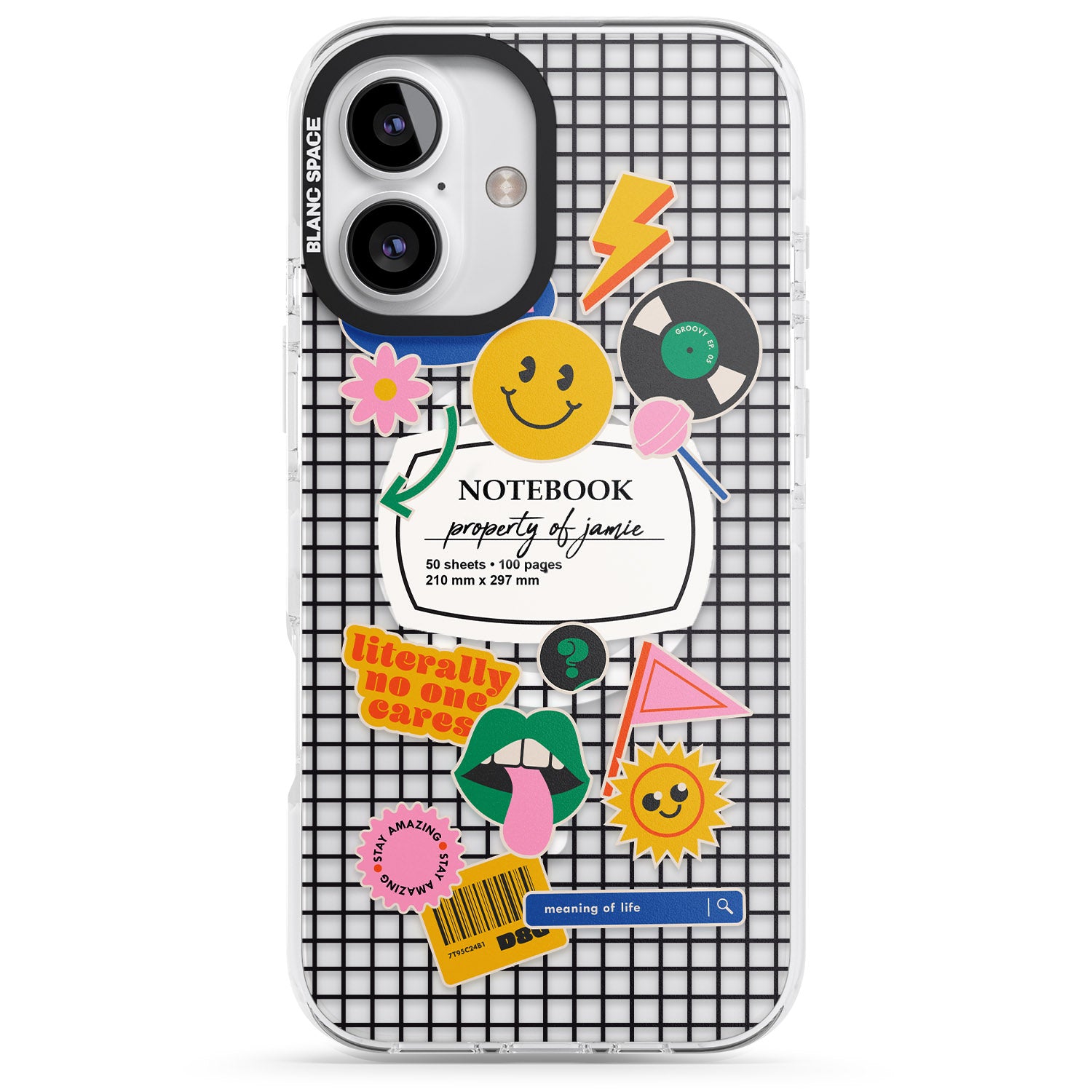 iPhone 16 Pro Max Personalised Sticker Mix on Grid Black Impact Phone Case