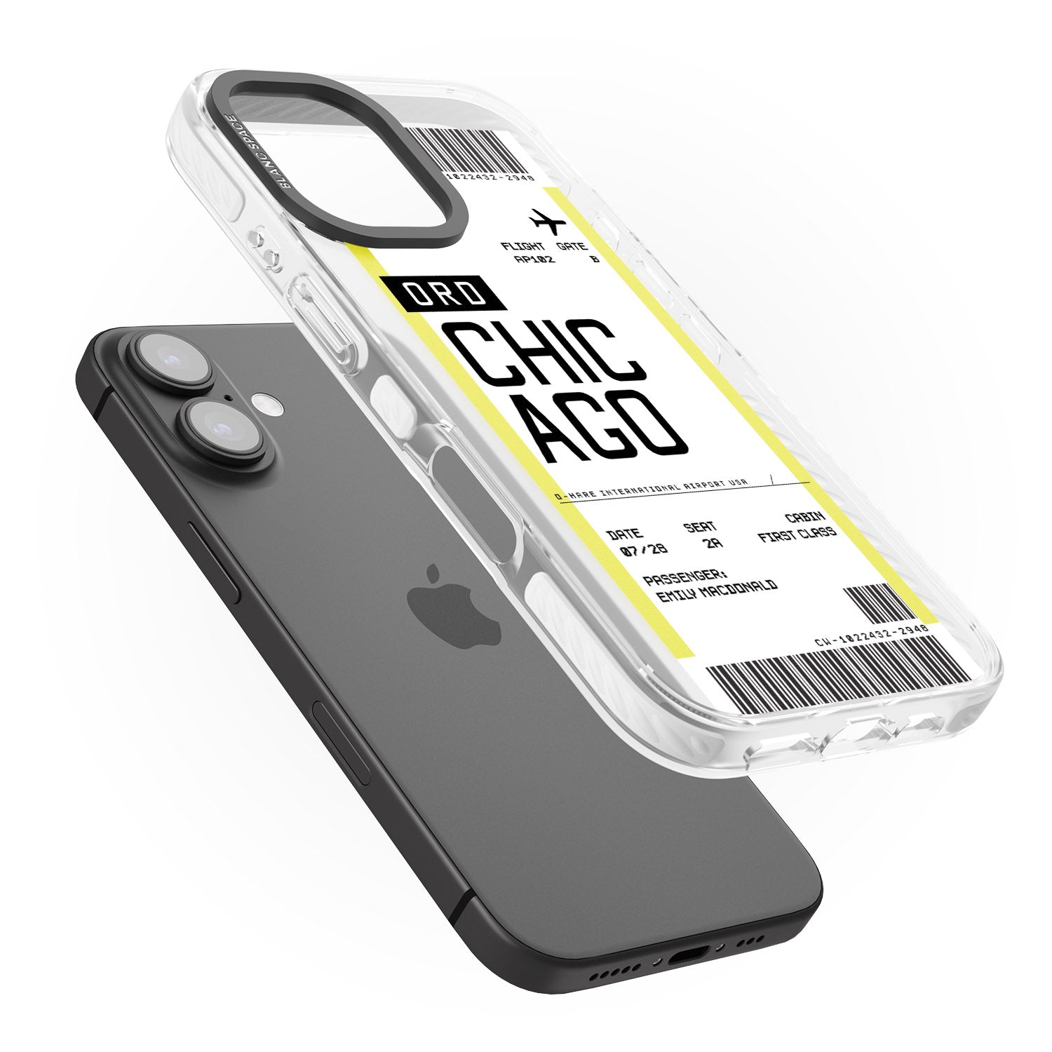iPhone 16 Pro Max Personalised Chicago Boarding Pass Black Impact Phone Case