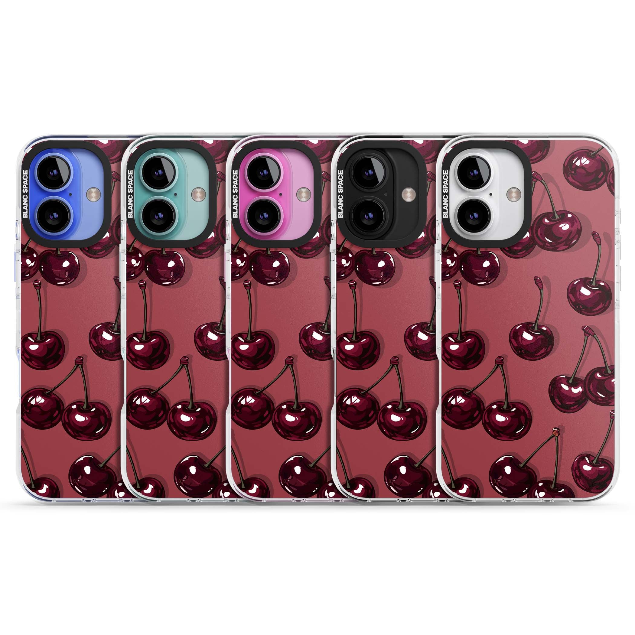 Cherry Rebel coquette iPhone case featuring glossy burgundy cherries on a dusty rose background | Impact Magsafe case for iPhone 16, iPhone 16 Plus