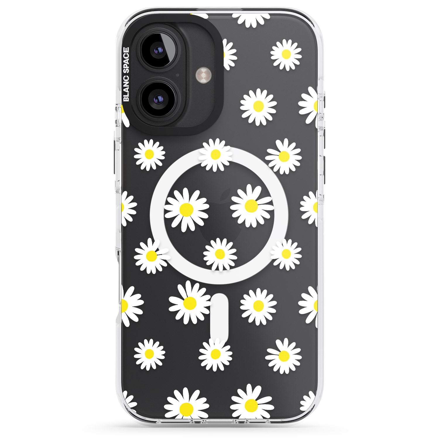 iPhone 16 Pro Max White Daisy Pattern (Clear) Black Impact Phone Case