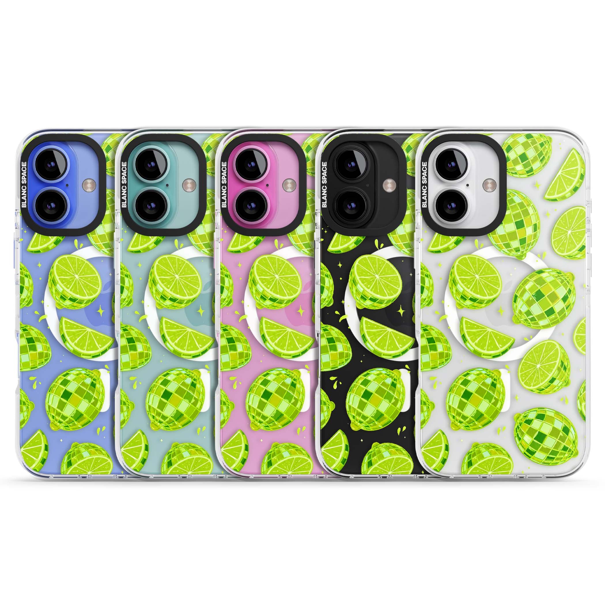 Disco Limes fruit aesthetic iPhone case featuring green disco balls, lime slices and citrus sparkles | Impact Magsafe case for iPhone 16, iPhone 16 Plus