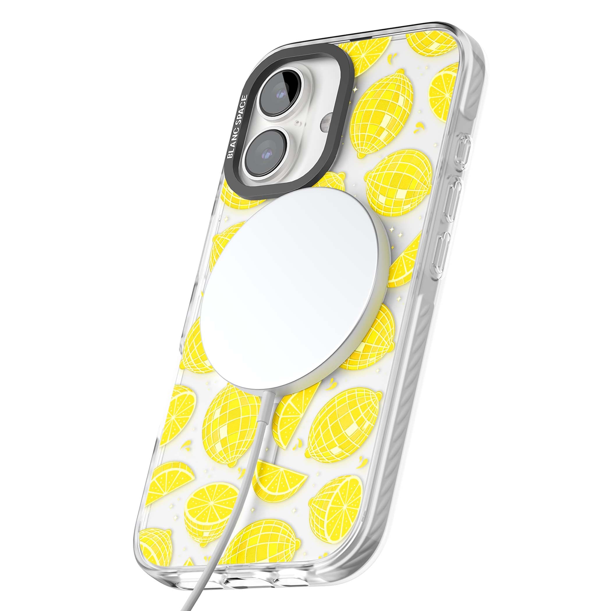 Disco Lemons citrus iPhone case featuring mirrorball lemons, sliced fruit and sparkle accents | Impact Magsafe case for iPhone 16, iPhone 16 Plus