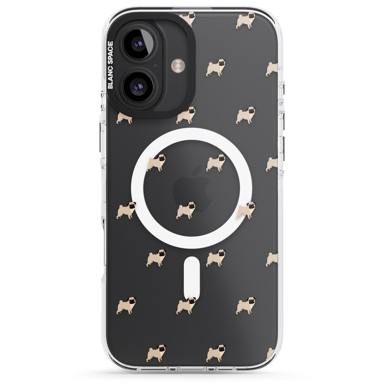 iPhone 16 Pro Max Pug Dog Pattern Clear Black Impact Phone Case