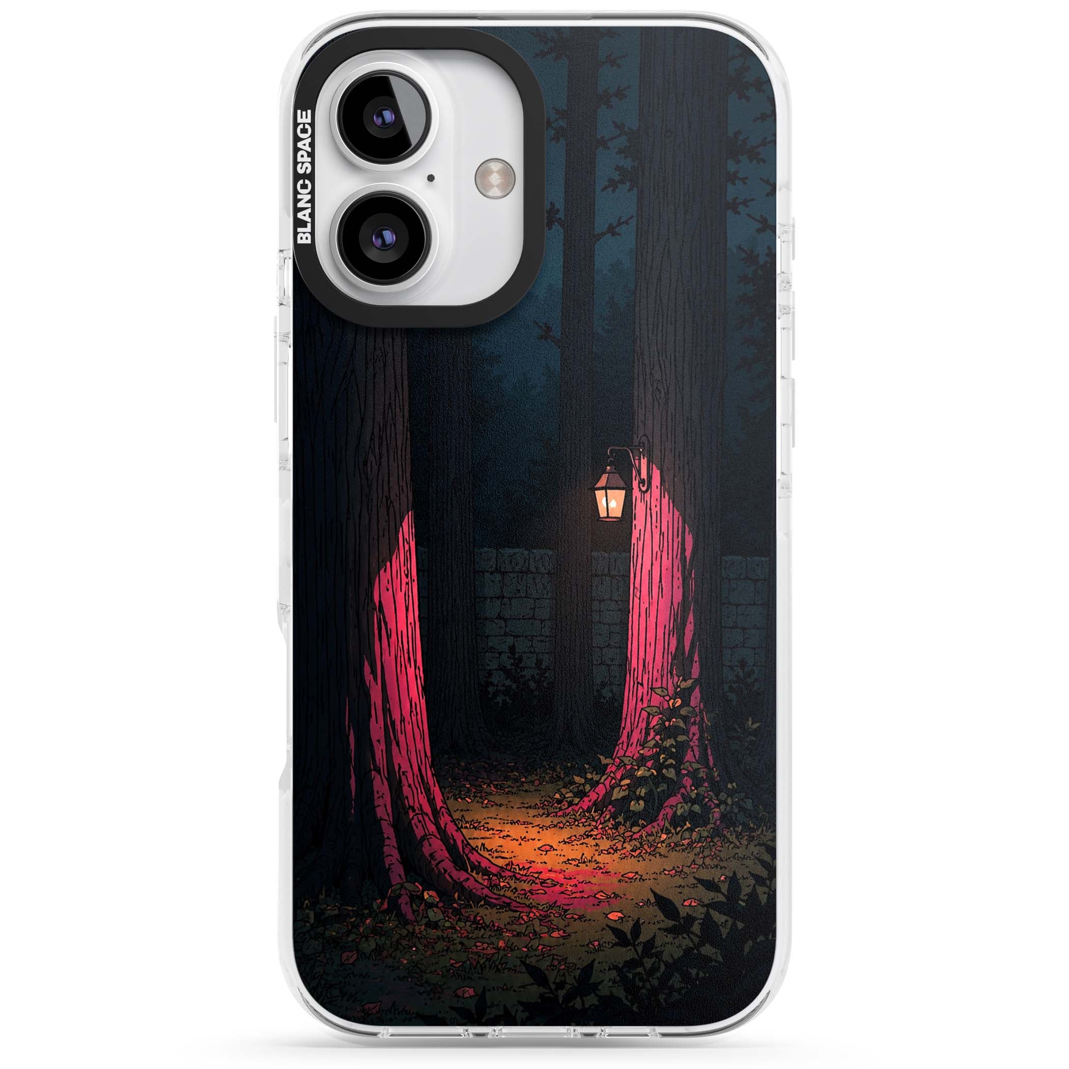 Forest Lantern dark academia iPhone case featuring a moonlit forest, glowing lantern, and stone wall pathway | Impact Magsafe case for iPhone 16, iPhone 16 Plus