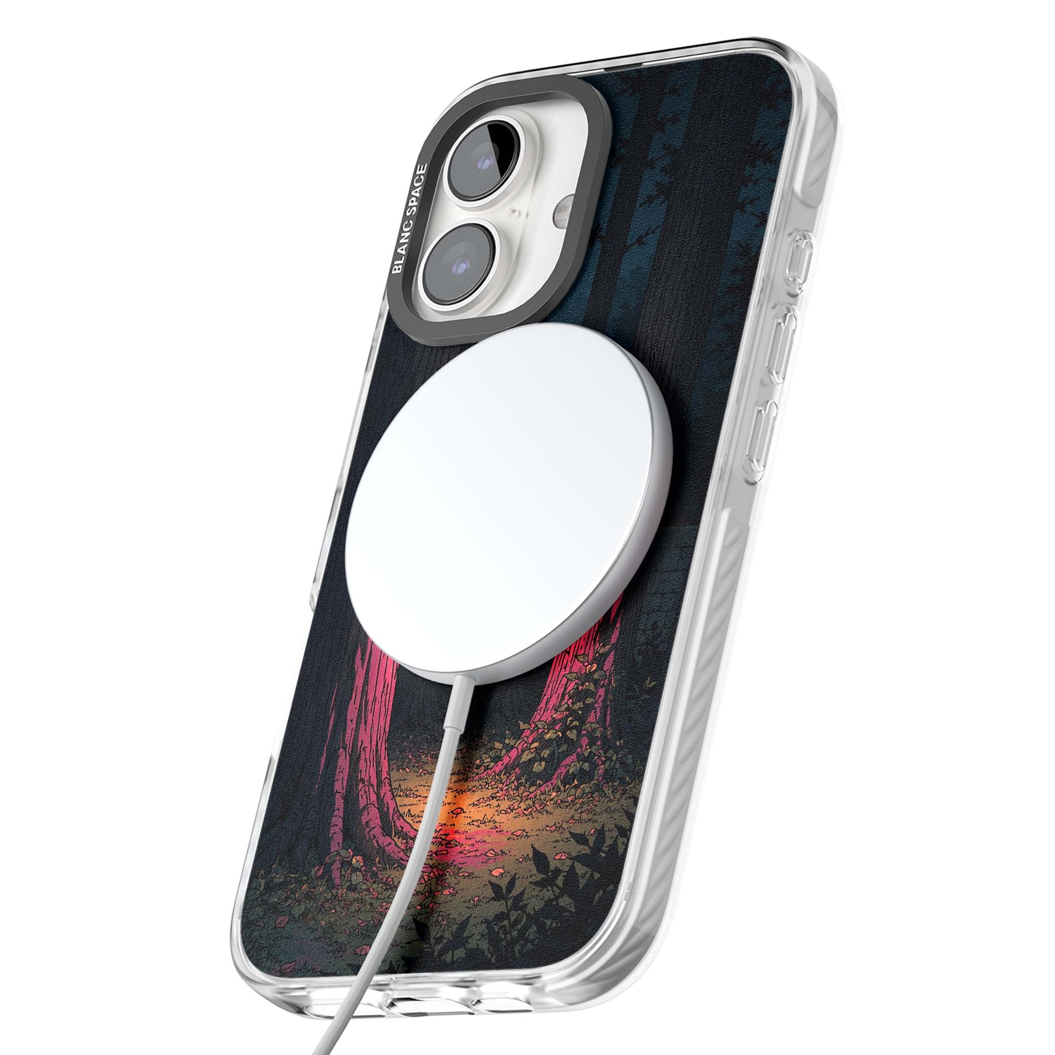 Forest Lantern dark academia iPhone case featuring a moonlit forest, glowing lantern, and stone wall pathway | Impact Magsafe case for iPhone 16, iPhone 16 Plus