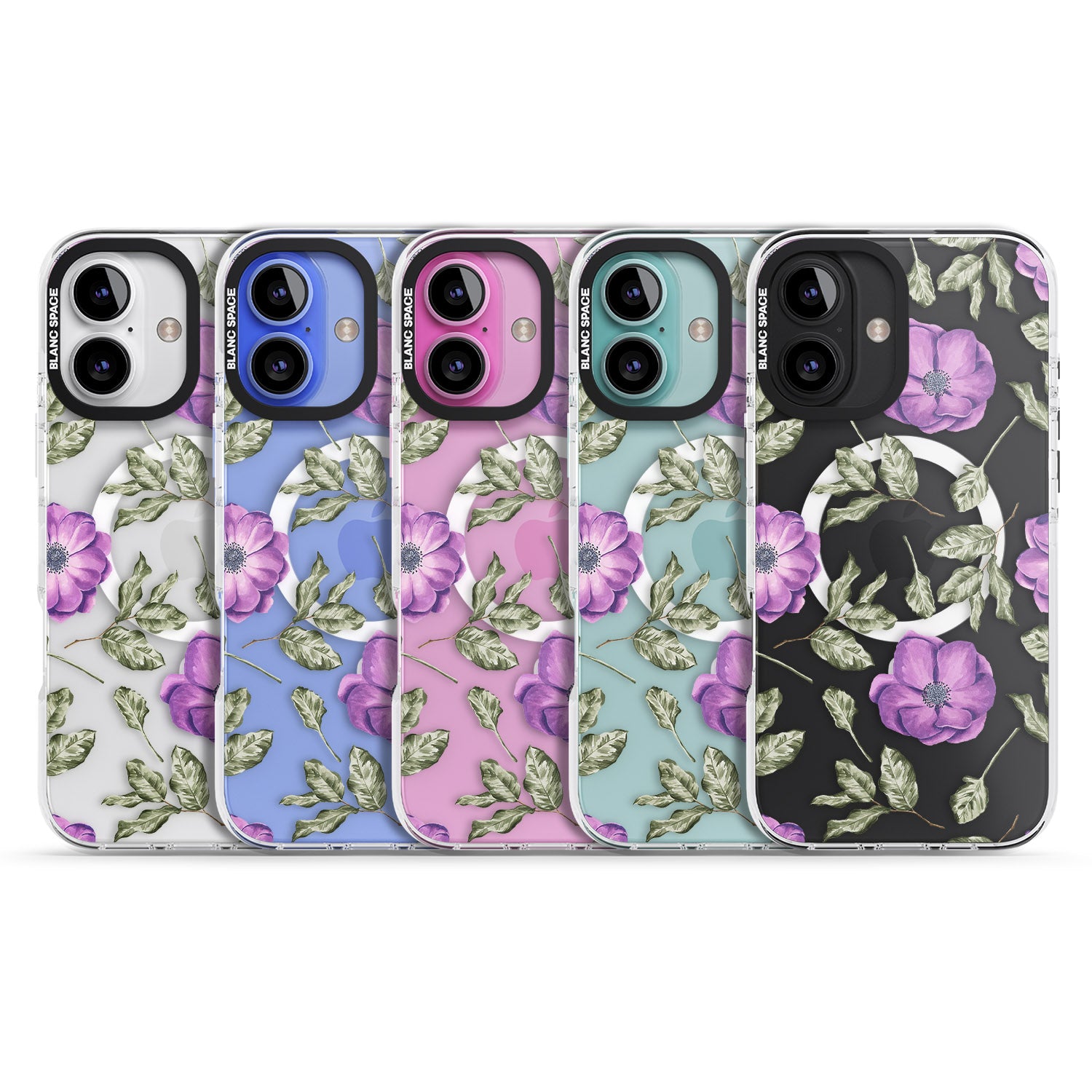 iPhone 16 Pro Max Purple Blossoms Transparent Floral Black Impact Phone Case