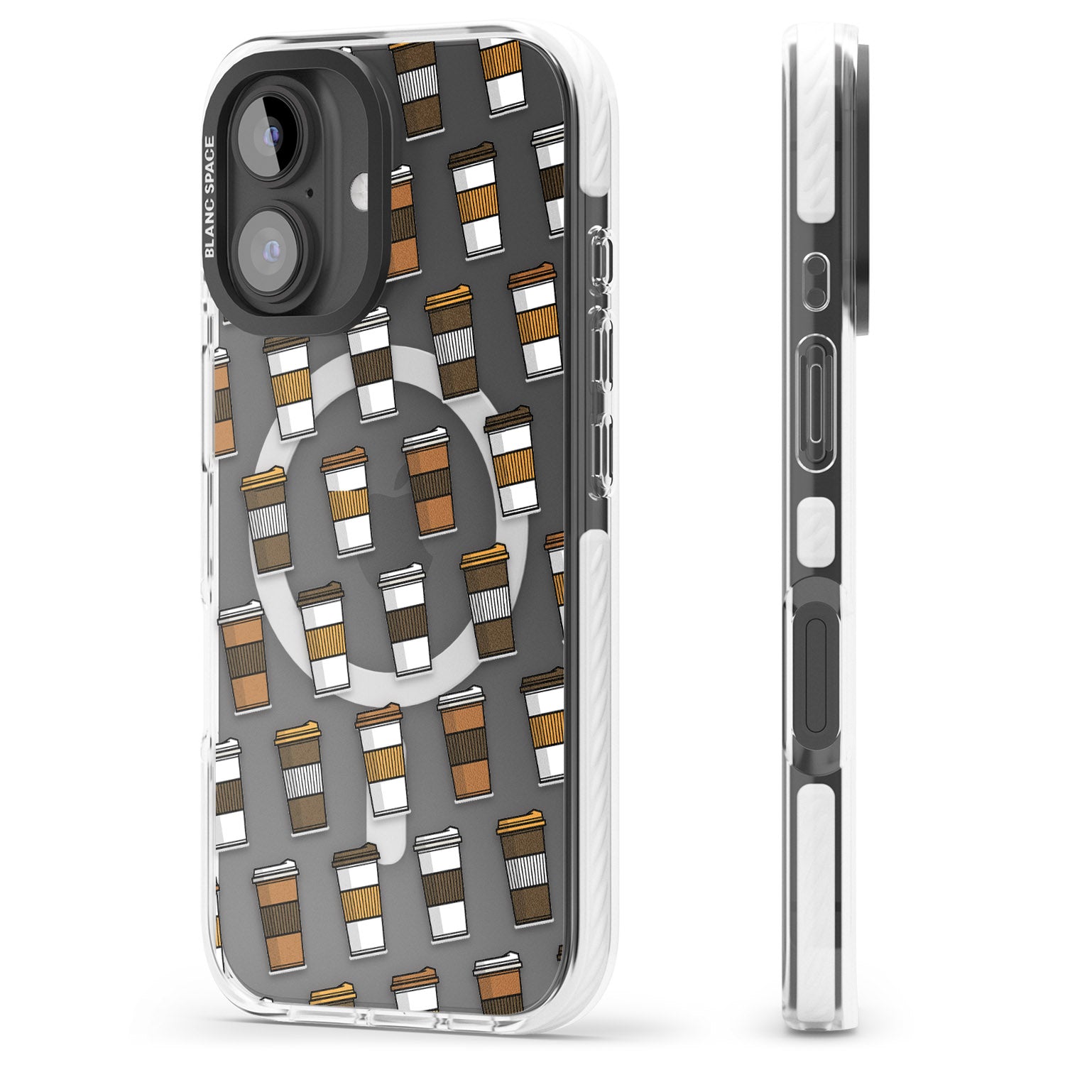 iPhone 16 Pro Max Coffee Cup Pattern Black Impact Phone Case
