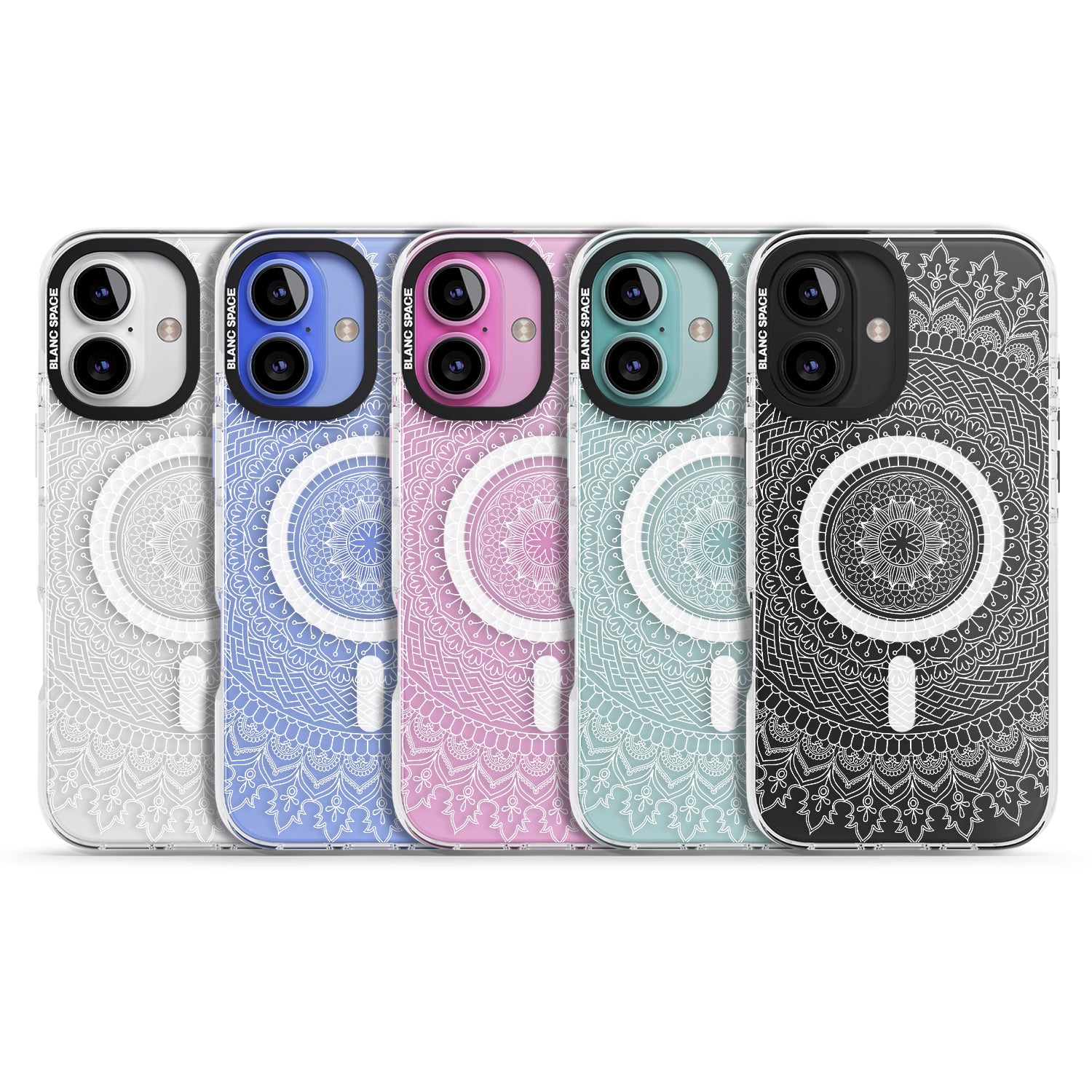 iPhone 16 Pro Max Large White Mandala Design Black Impact Phone Case