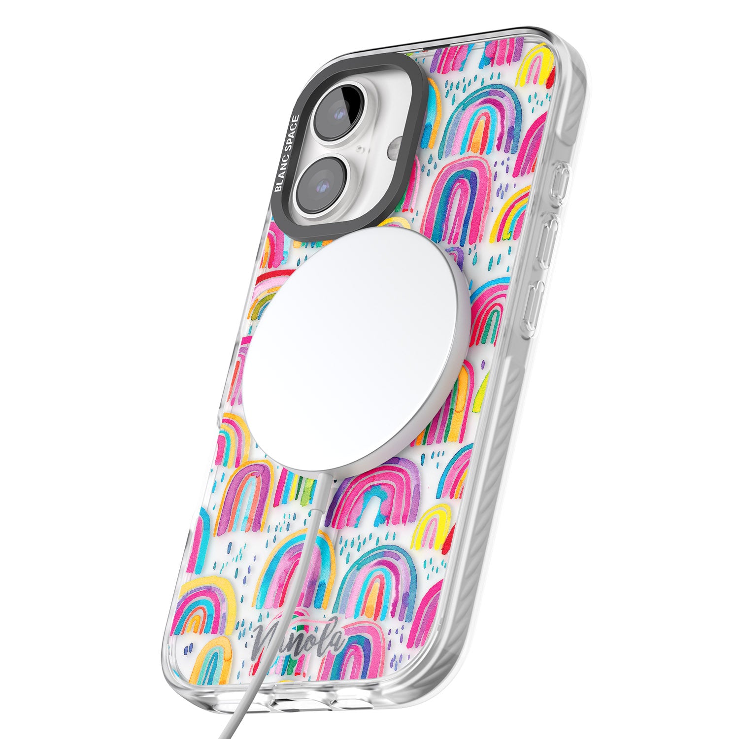 iPhone 16 Pro Max Cute Watercolor Rainbows Black Impact Phone Case