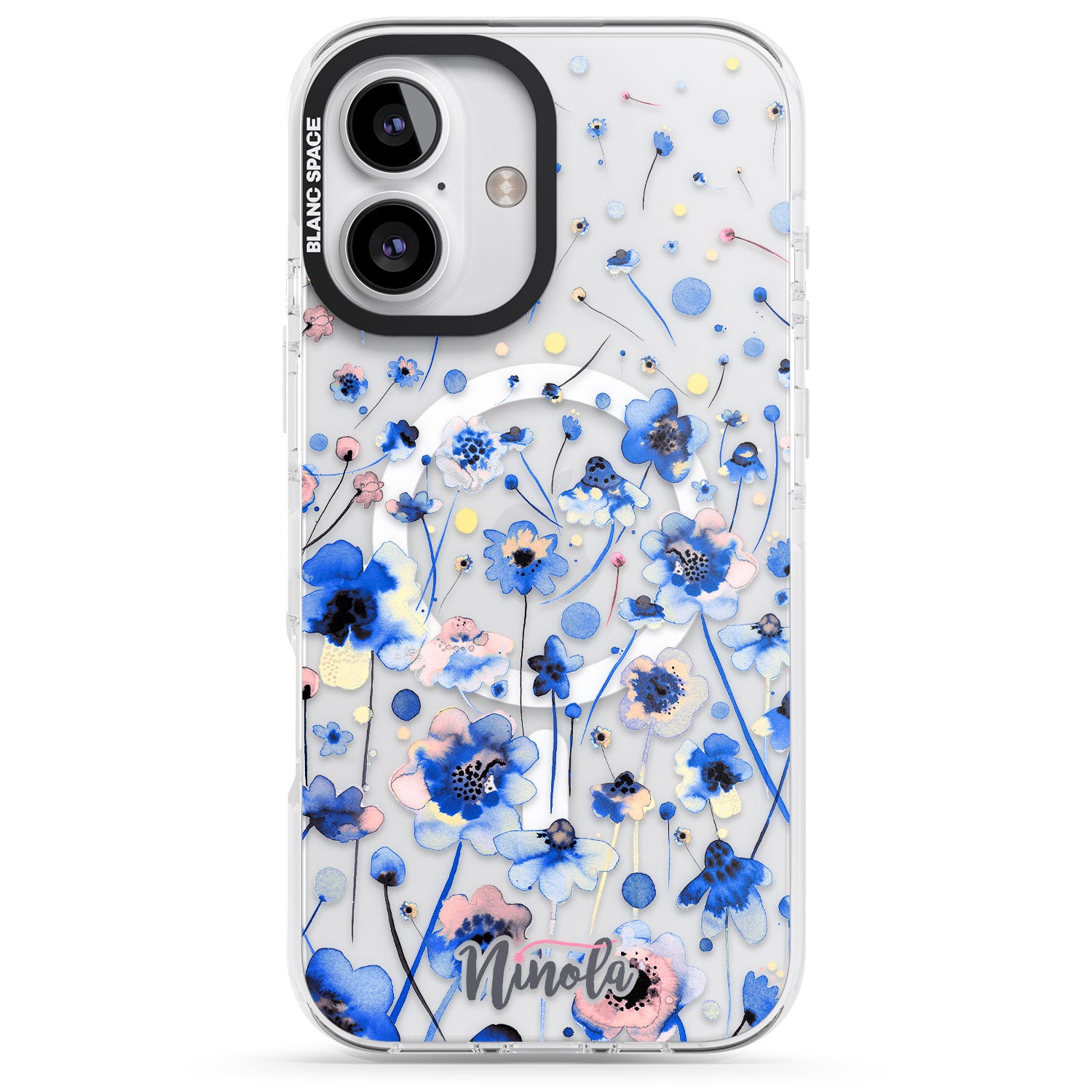 iPhone 16 Pro Max Ink Flowers Blue Black Impact Phone Case