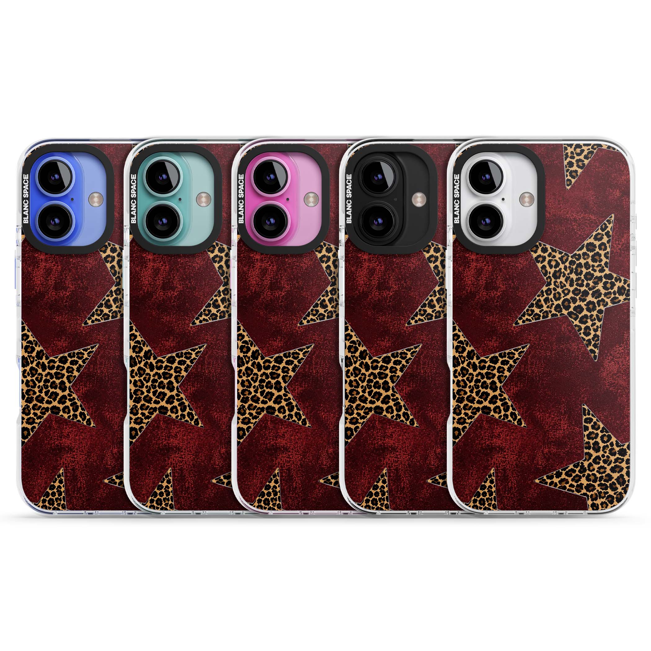 Showgirl leopard print iPhone case featuring cheetah print stars on distressed red grunge background | Impact Magsafe case for iPhone 16, iPhone 16 Plus