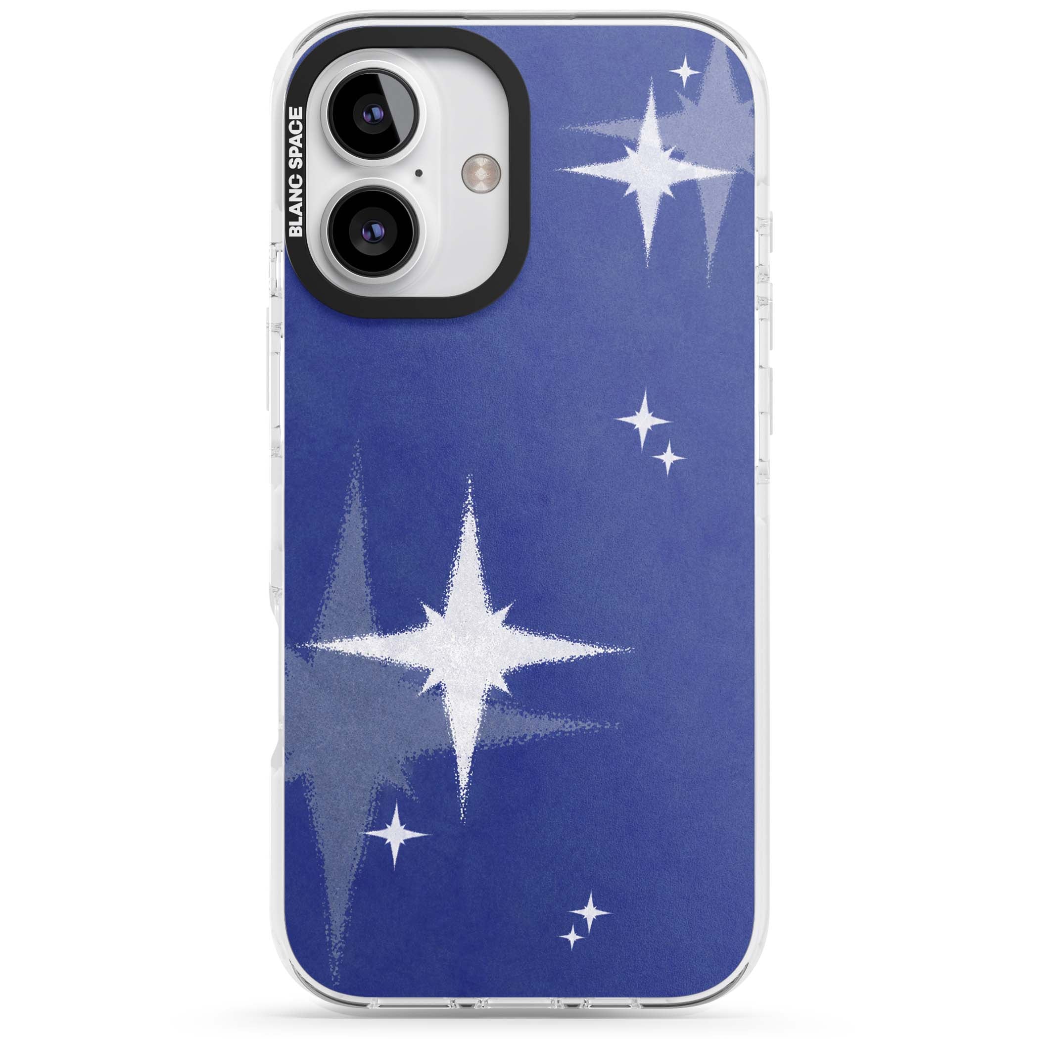 Blue Sparkle celestial iPhone case featuring sparkling silver stars on a deep blue painterly night sky | Impact Magsafe case for iPhone 16, iPhone 16 Plus