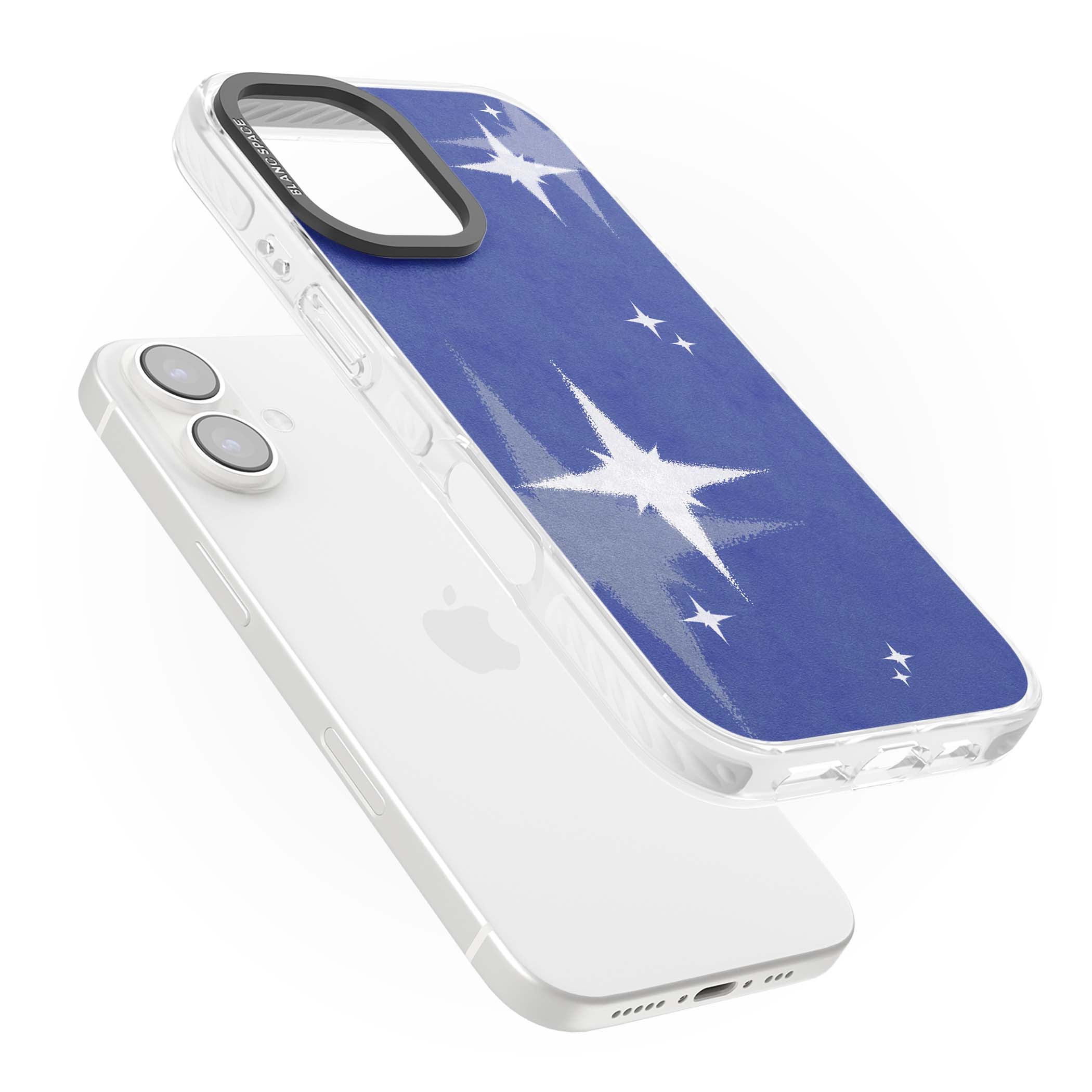 Blue Sparkle celestial iPhone case featuring sparkling silver stars on a deep blue painterly night sky | Impact Magsafe case for iPhone 16, iPhone 16 Plus