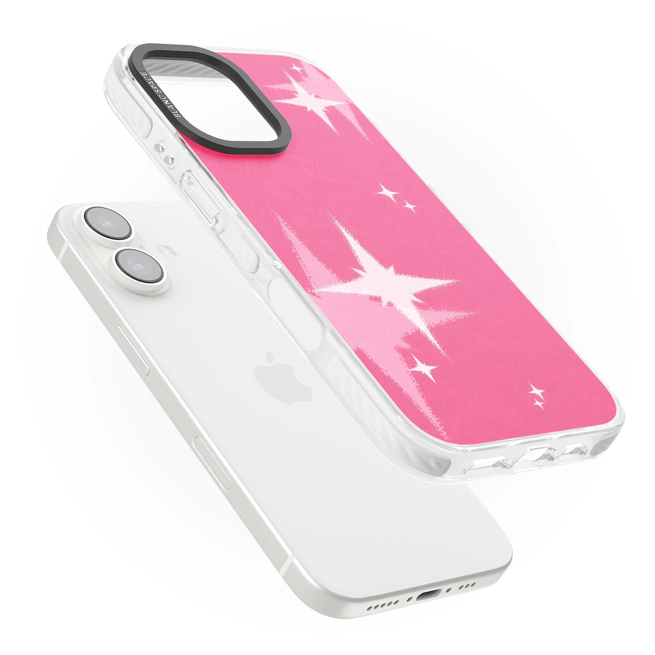 Pink Sparkle Y2K iPhone case featuring hot pink background with shimmering white starburst pattern | Impact Magsafe case for iPhone 16, iPhone 16 Plus