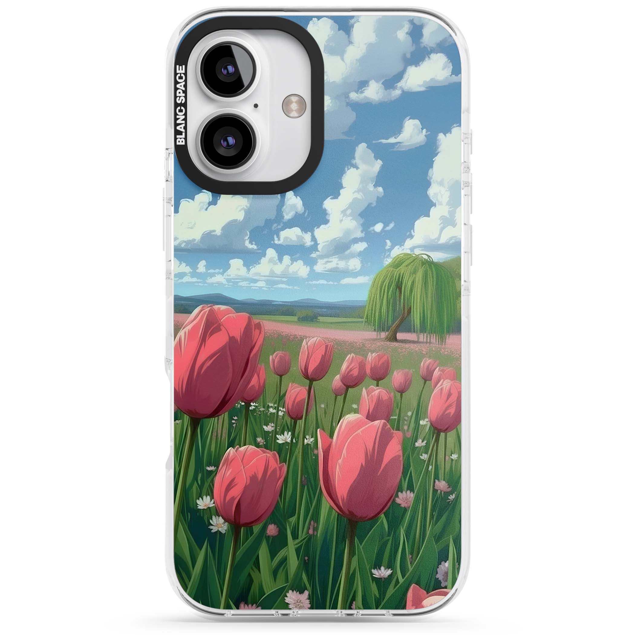Willow By The Pink Tulips floral iPhone case | Impact Magsafe case for iPhone 16, iPhone 16 Plus