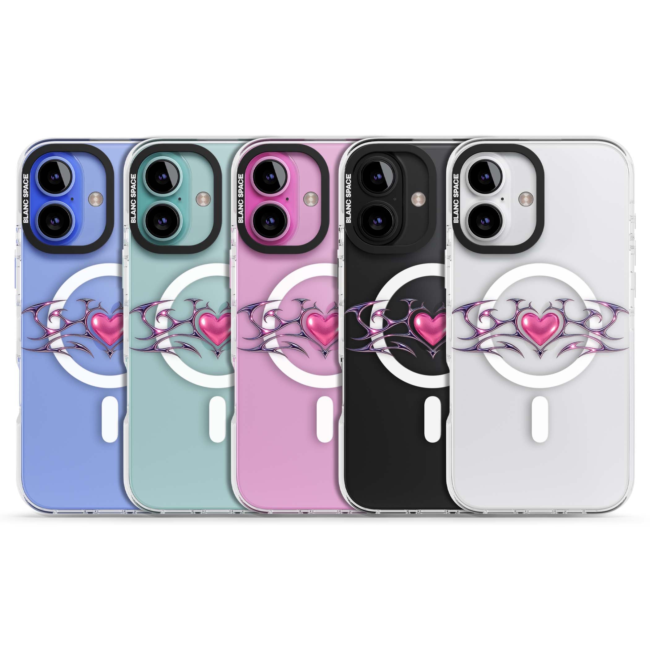 Pink Chrome Heart y2k iPhone case | Impact Magsafe case for iPhone 16, iPhone 16 Plus