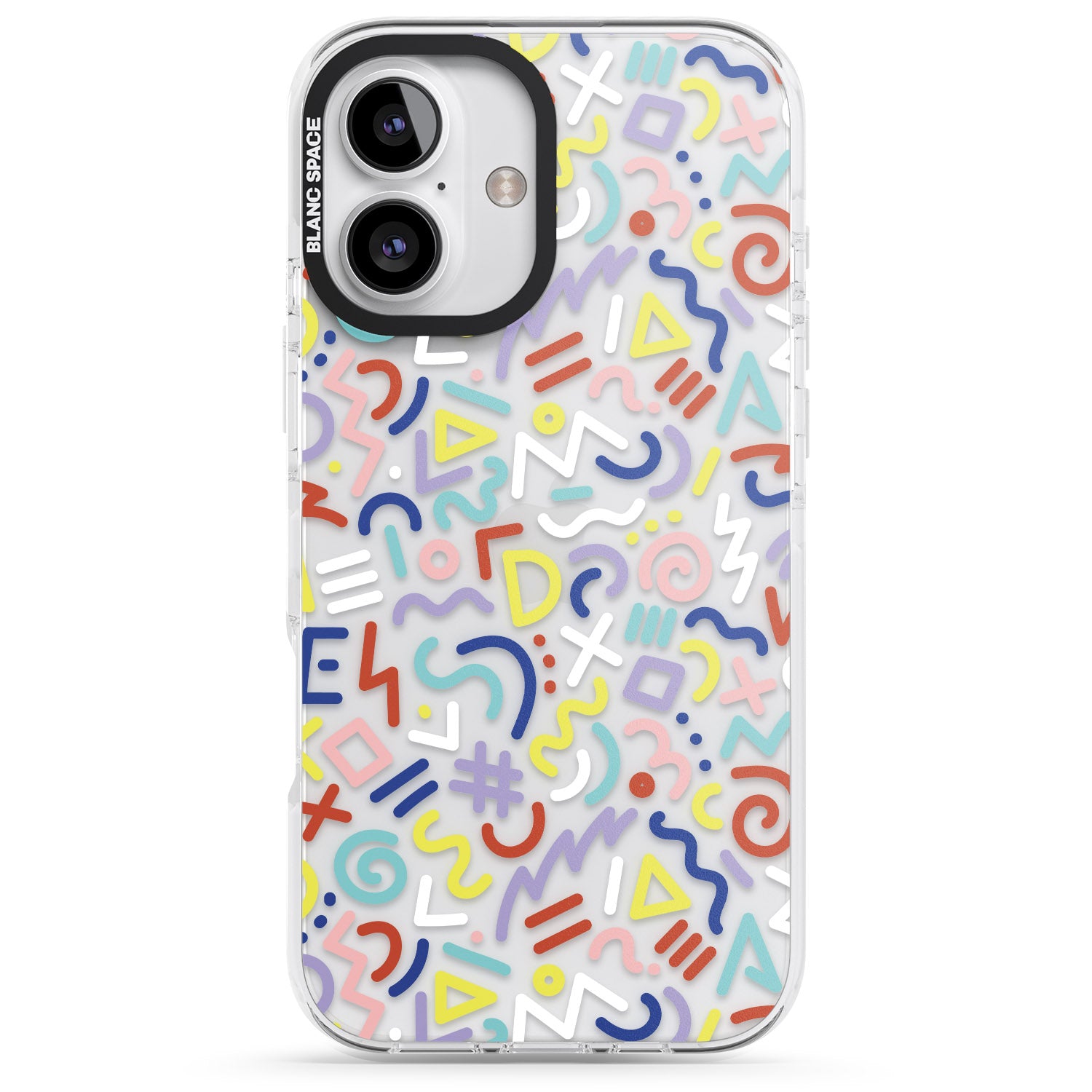 iPhone 16 Pro Max Colourful Mixed Shapes Retro Pattern Design Black Impact Phone Case