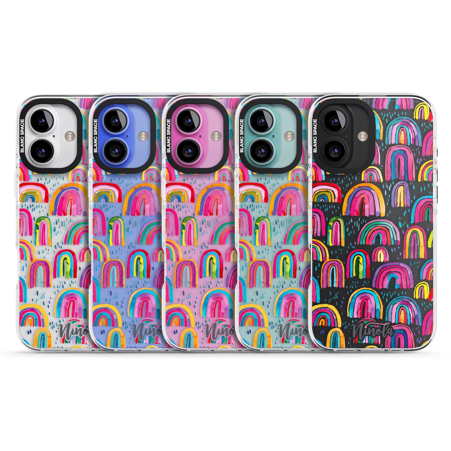 iPhone 16 Pro Max Cute Watercolor Rainbows Black Impact Phone Case
