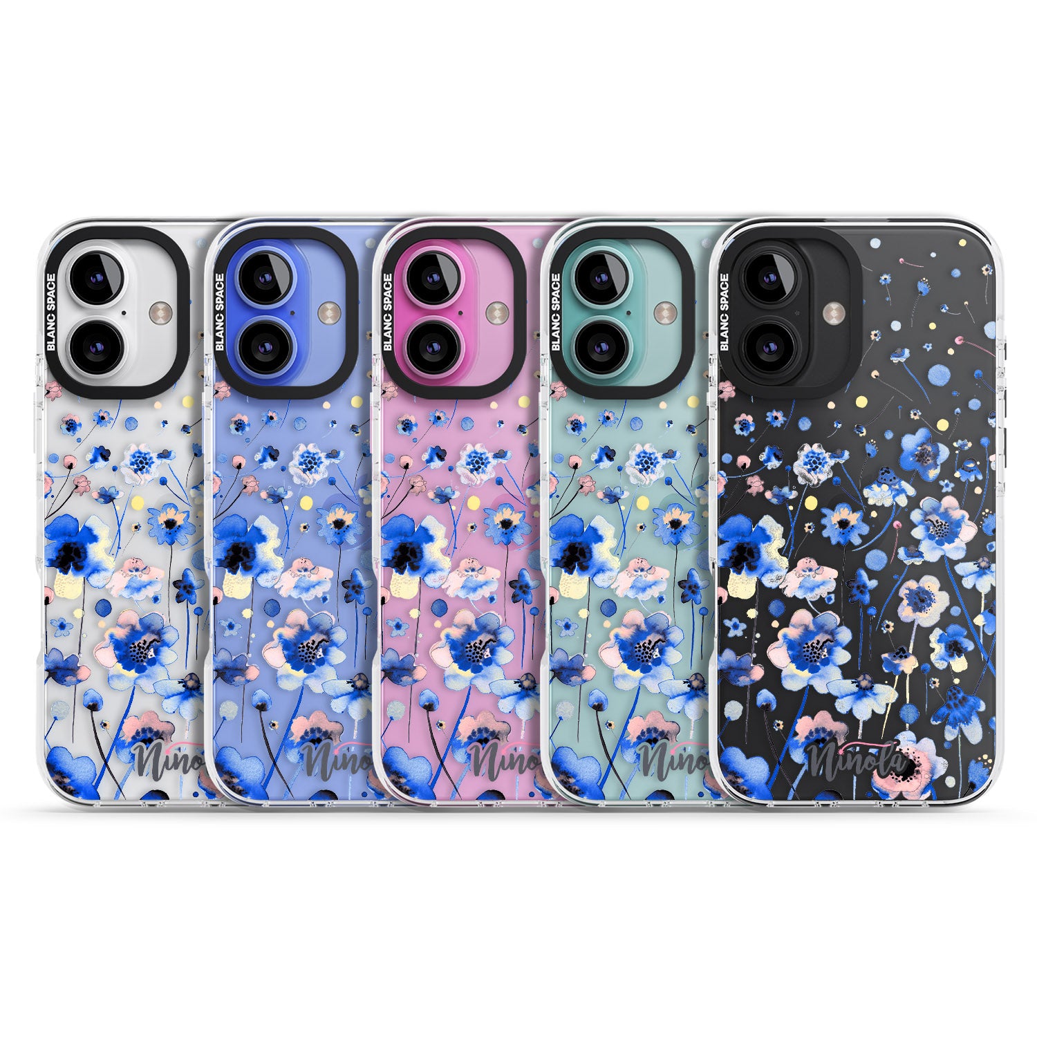 iPhone 16 Pro Max Ink Flowers Blue Black Impact Phone Case