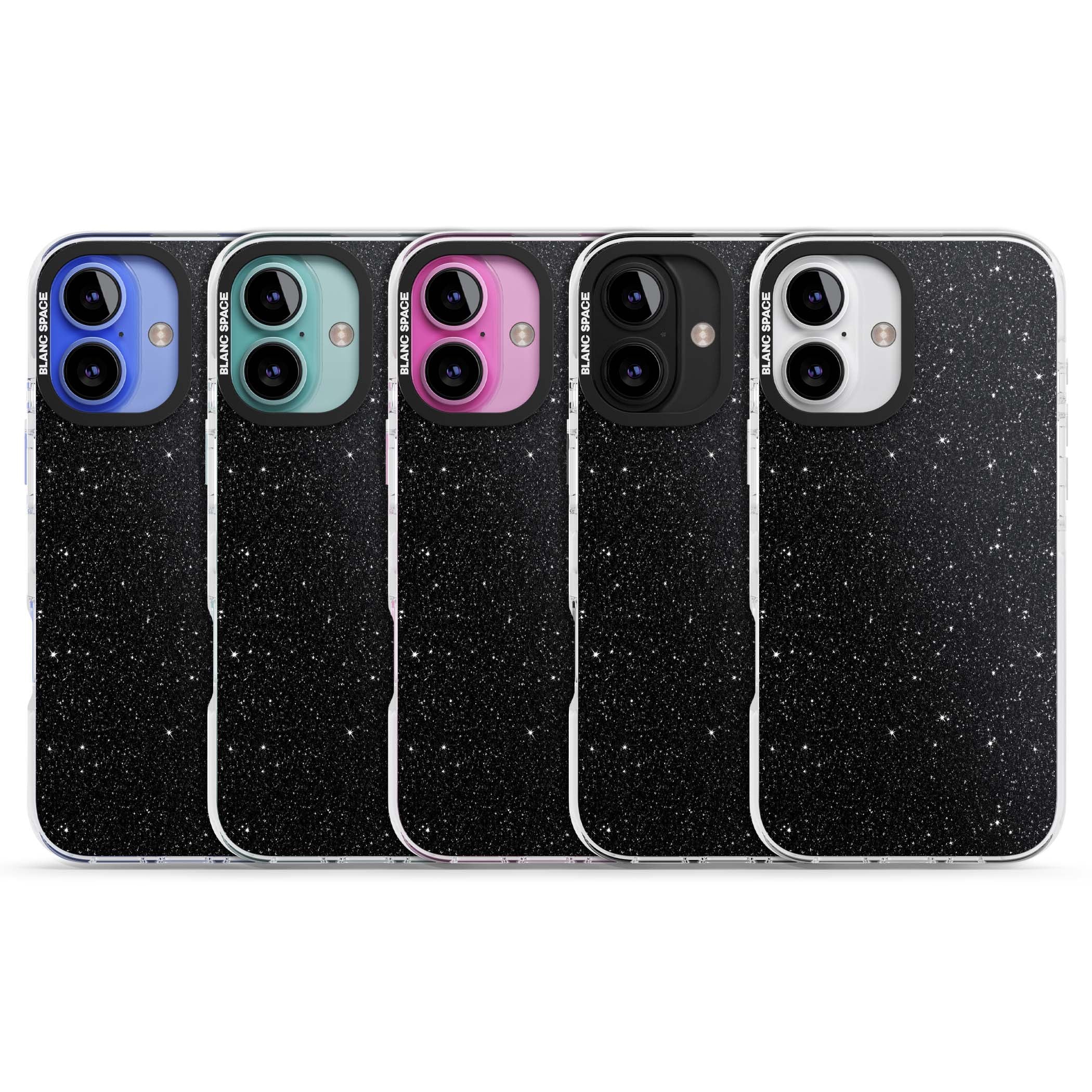 Black Glitter black glitter iPhone case featuring an all-over sparkly shimmer pattern on a jet black base | Clear Impact case for iPhone 16, iPhone 16 Plus