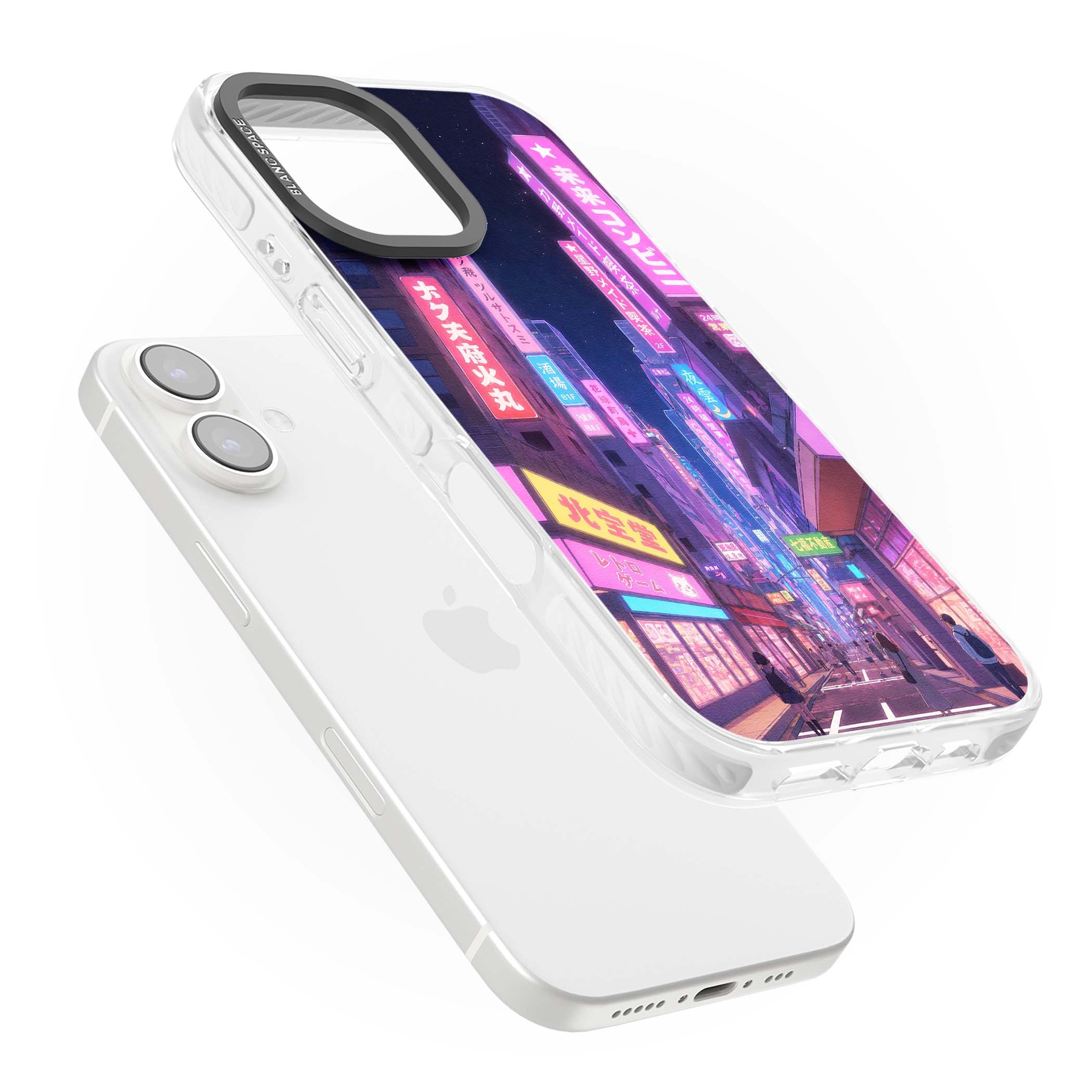 Shibuya At Night Japanese neon city iPhone case featuring glowing kanji signs, pink storefronts and a Tokyo street at n | Clear Impact case for iPhone 16, iPhone 16 Plus