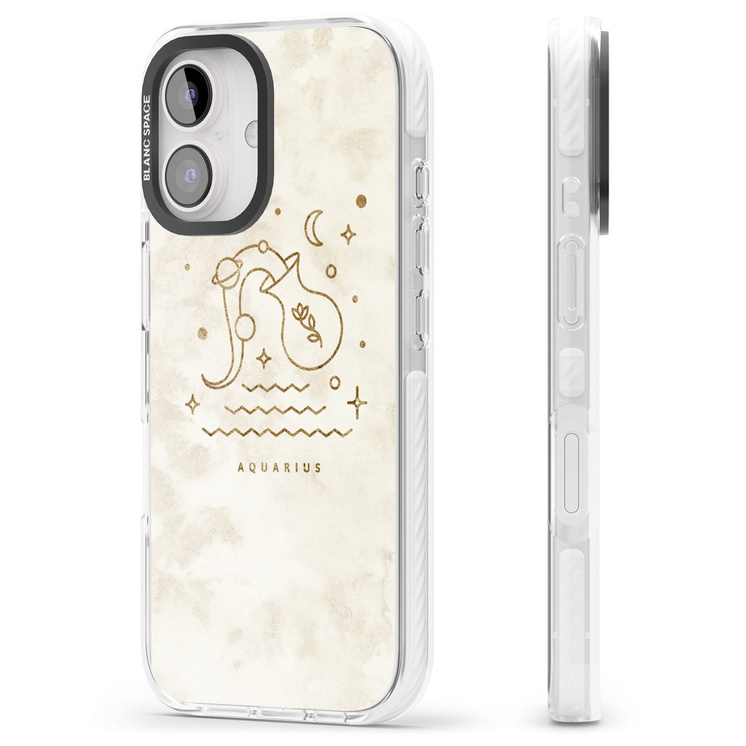 iPhone 16 Pro Max Aquarius Emblem - Solid Gold Marbled Design Black Impact Phone Case