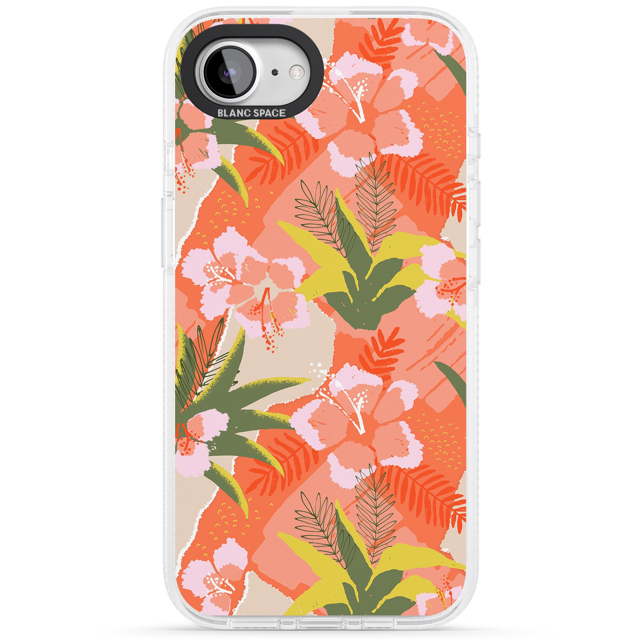 Hawaiian Flowers Abstract Pattern iPhone 16e Clear Case Impact Air - Blanc Space