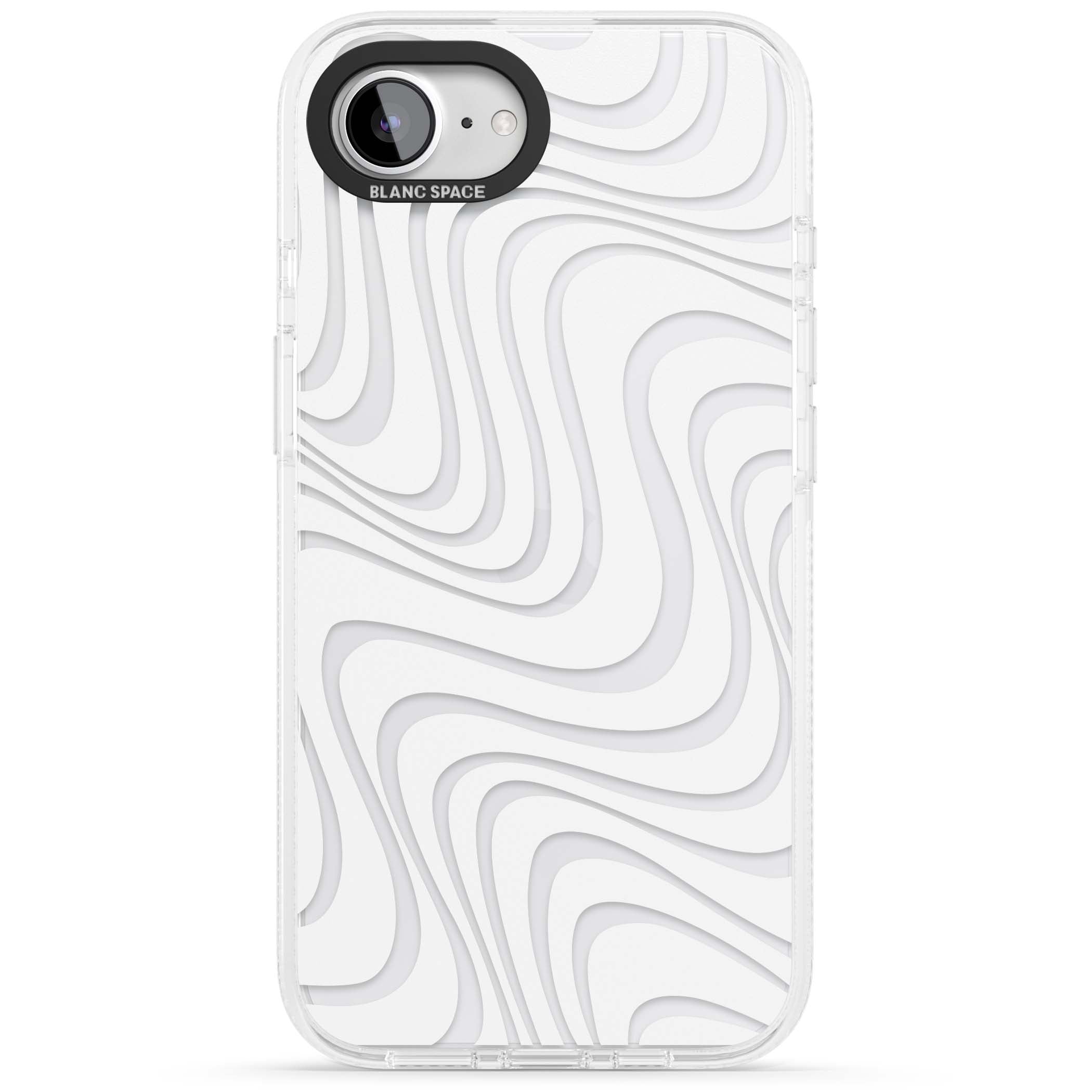 White Abstract Waves abstract iPhone case featuring flowing grey wave pattern on clear background | Clear Case Impact Air case for iPhone 16e, iPhone 17e