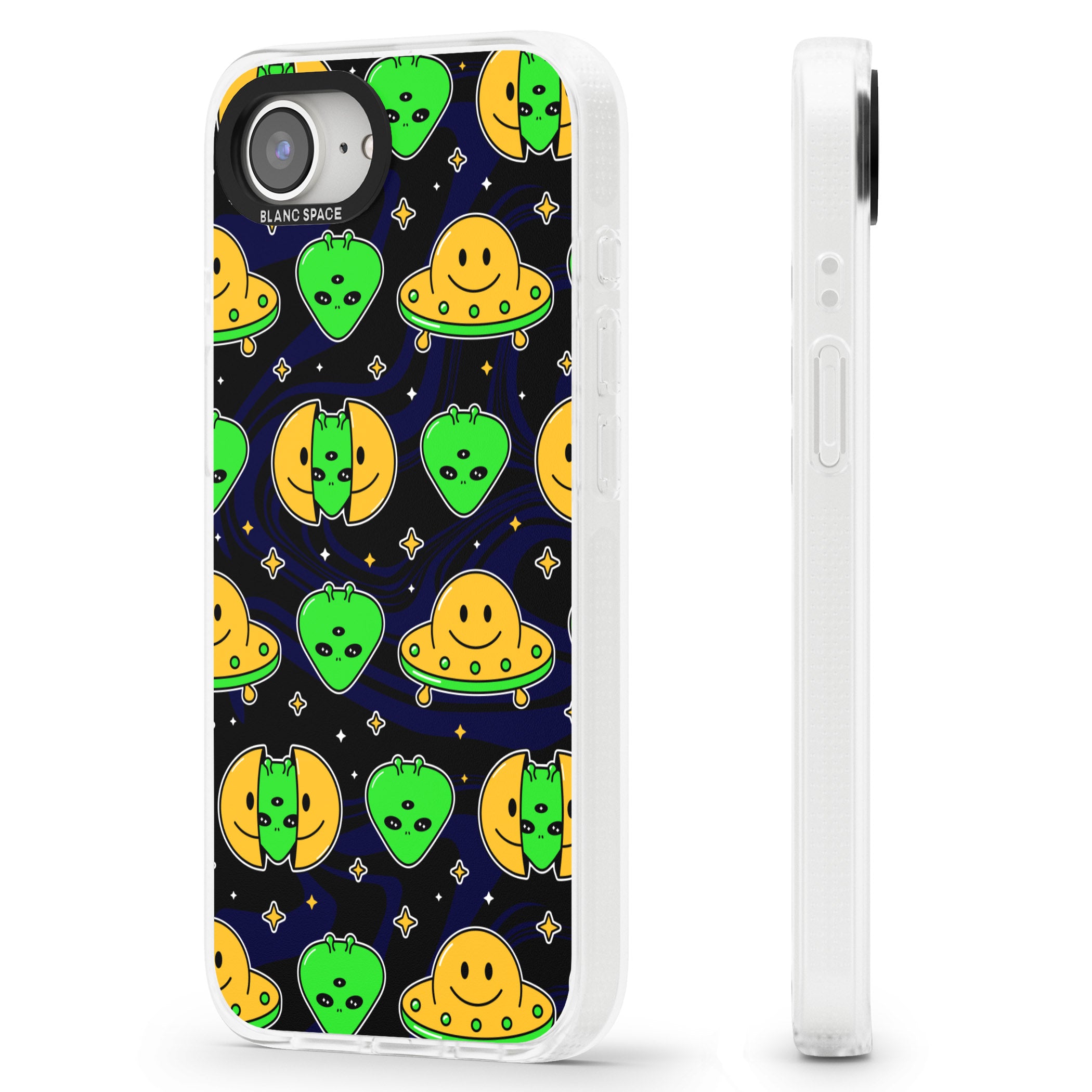 Alien Head Pattern iPhone 16e Clear Case Impact Air - Blanc Space