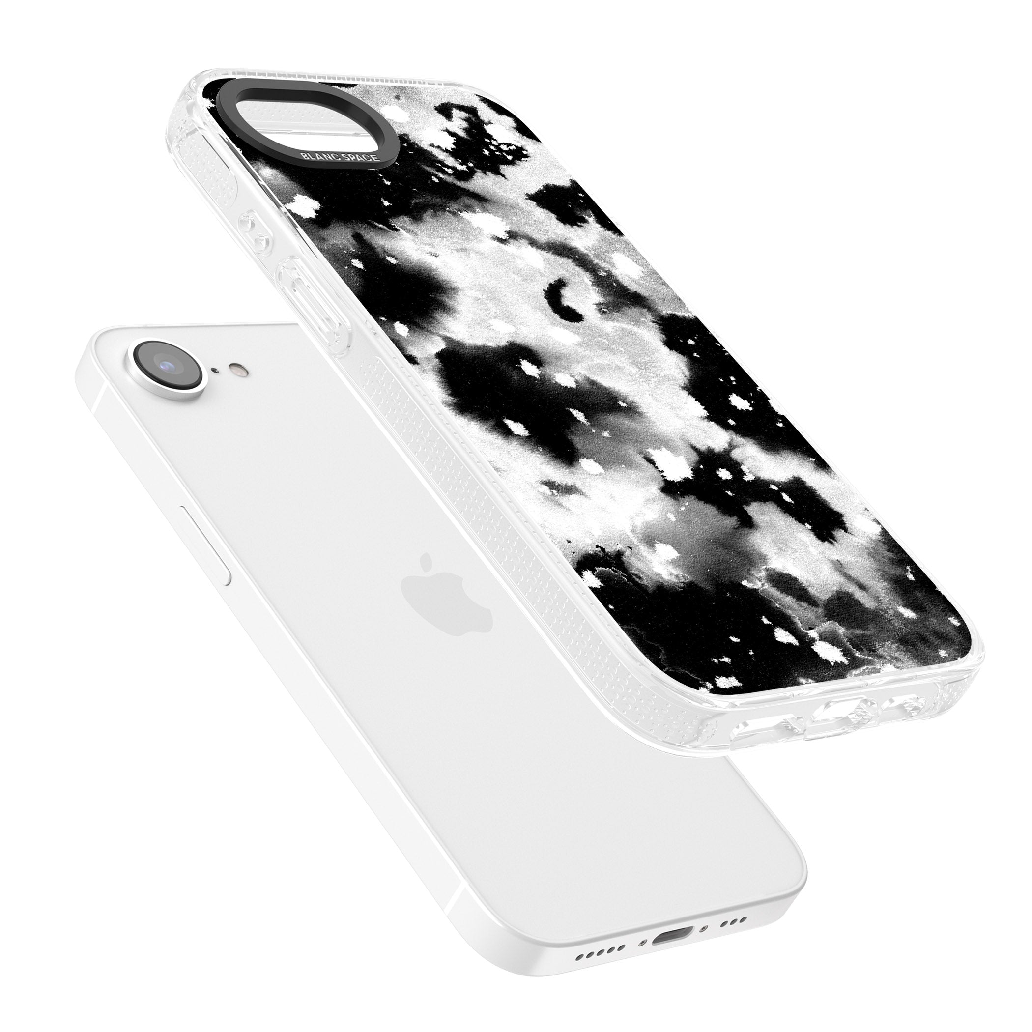 Black & White Acid Wash Tie-Dye Pattern iPhone 16e Clear Case Impact Air - Blanc Space