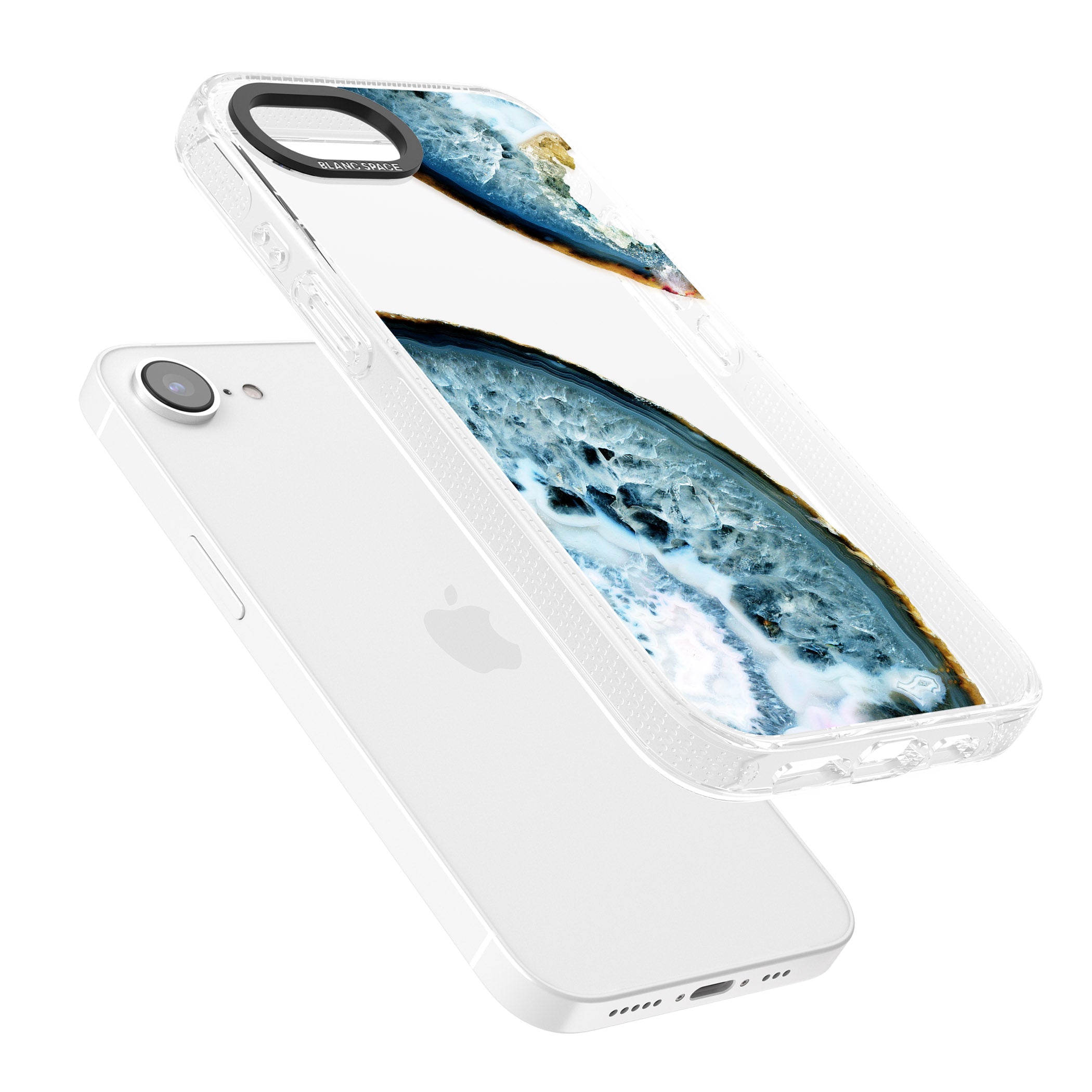 Blue, White & Yellow Agate Gemstone iPhone 16e Clear Case Impact Air - Blanc Space