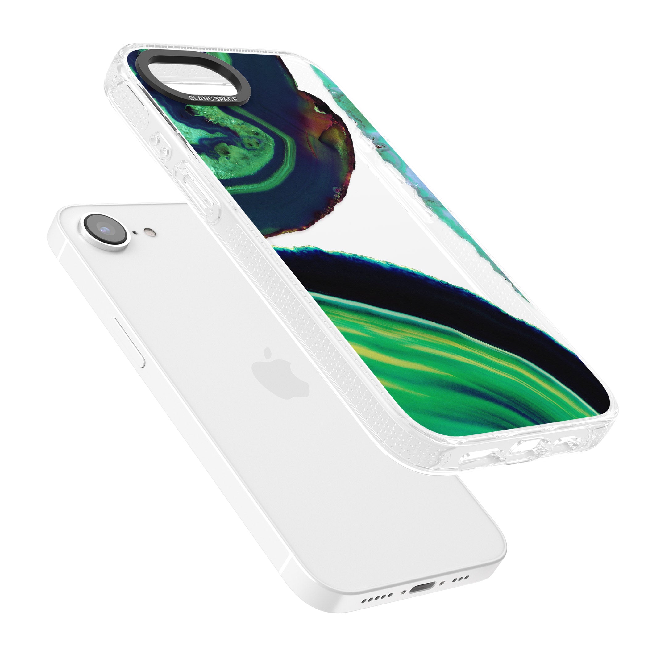 Green & Navy Gemstone Crystal Clear Design iPhone 16e Clear Case Impact Air - Blanc Space