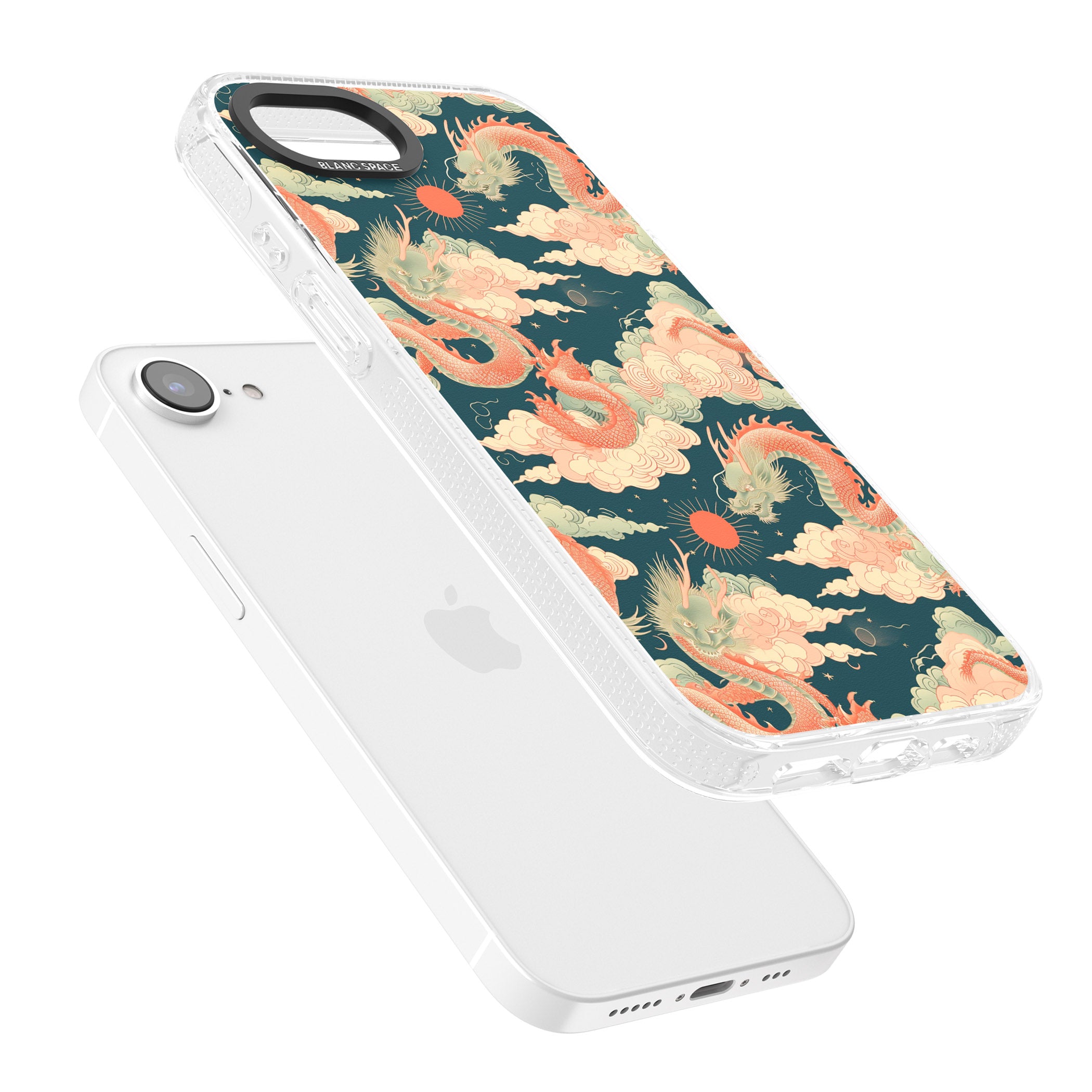 Chinese Dragons & Clouds iPhone 16e Clear Case Impact Air - Blanc Space
