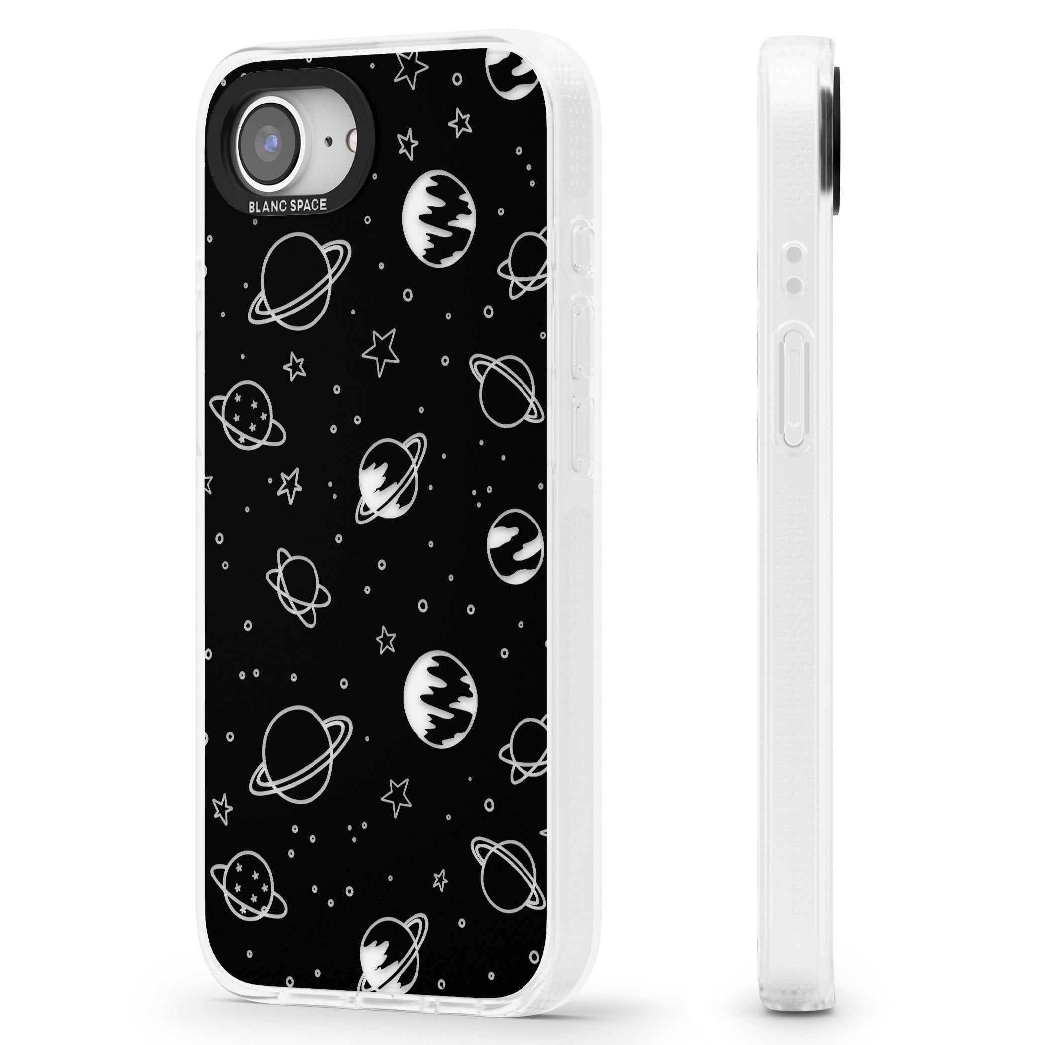 Cosmic Outer Space Design Clear on Black iPhone 16e Clear Case Impact Air - Blanc Space